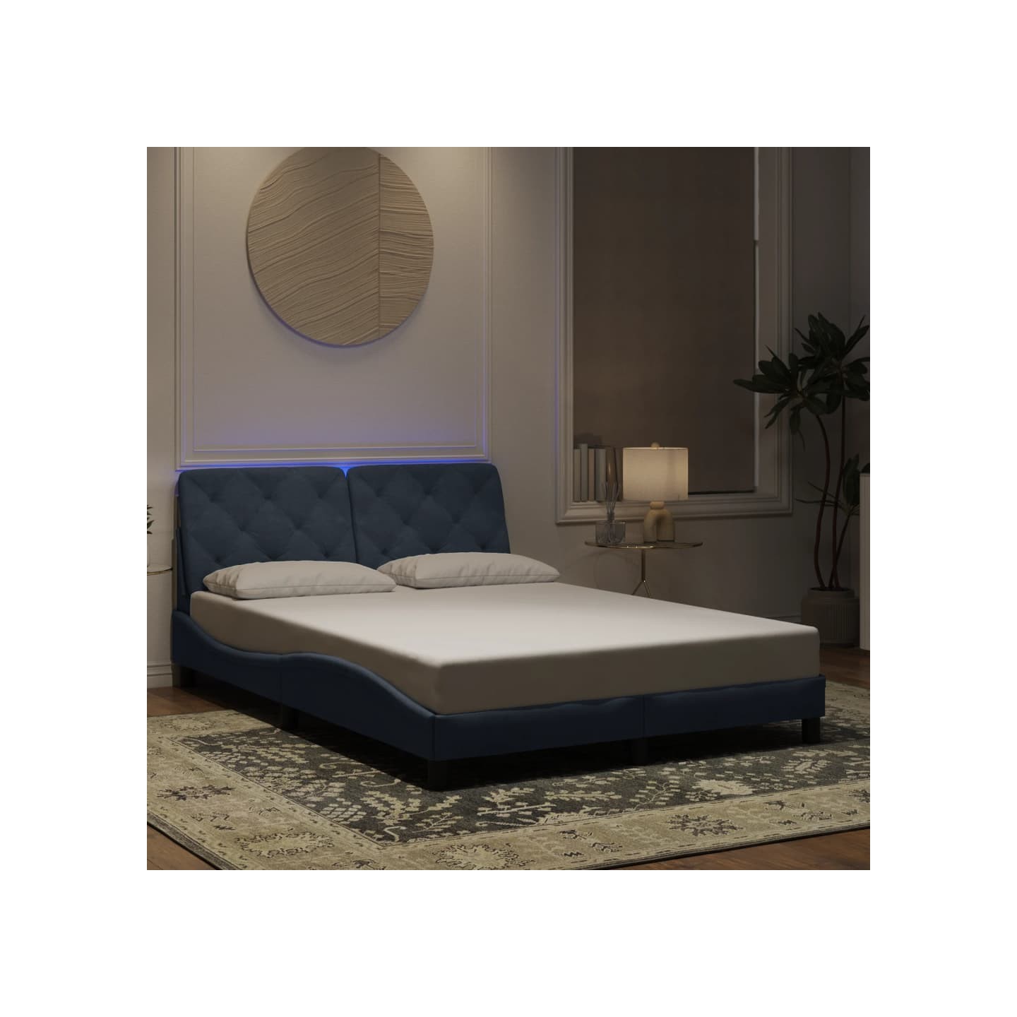 Cadre de lit avec LED sans matelas gris foncé 140x200cm velours