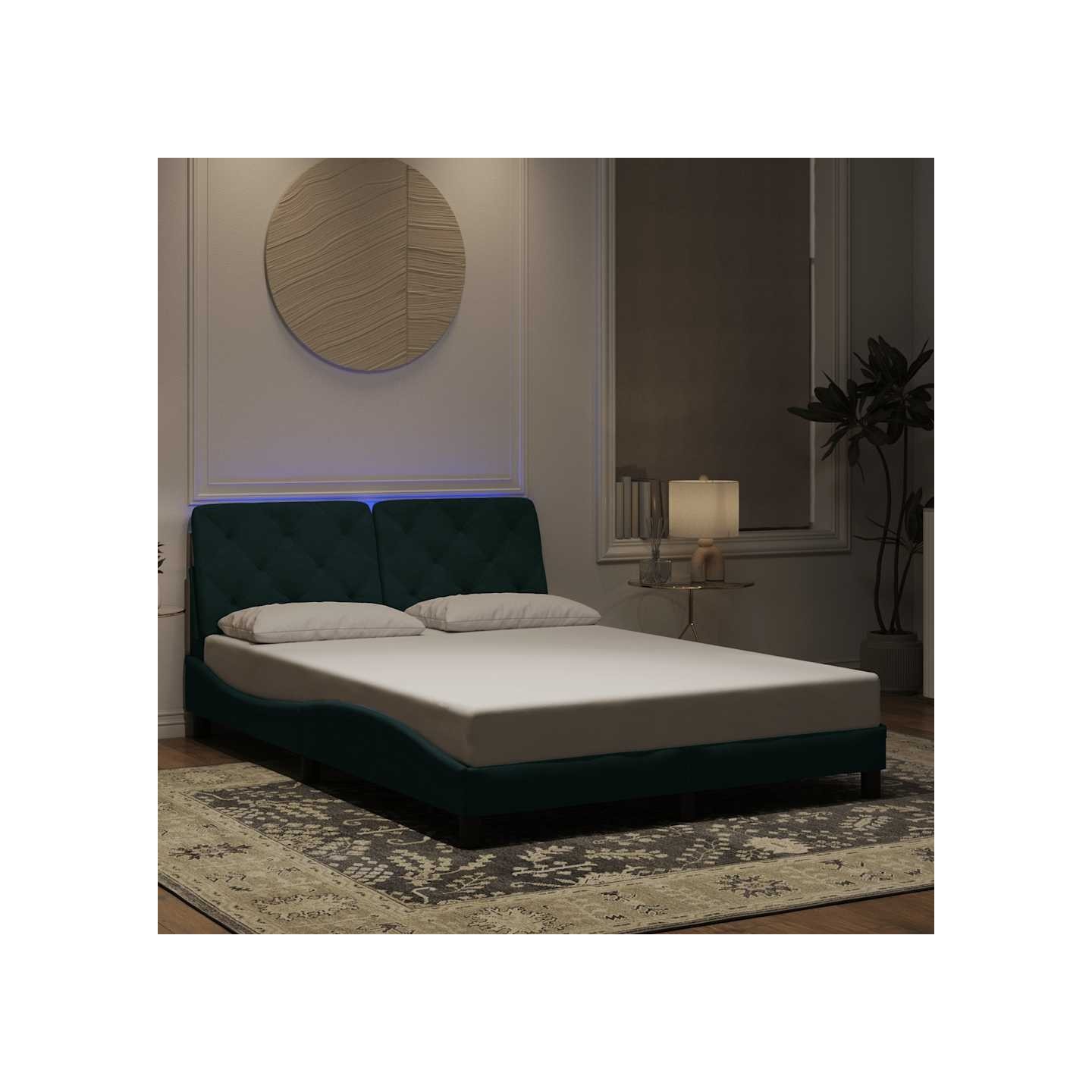 Cadre de lit avec LED sans matelas vert foncé 140x190 cm velours