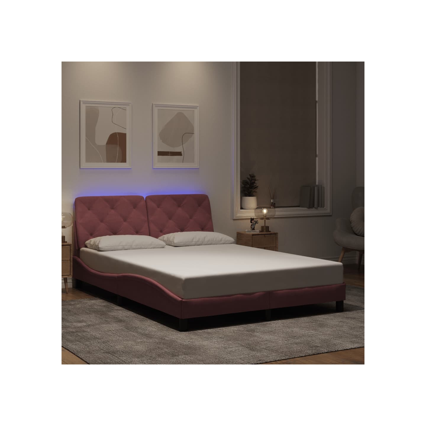 Cadre de lit avec LED sans matelas rose 120x200 cm velours