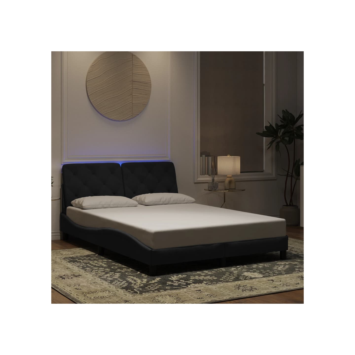 Cadre de lit avec LED sans matelas noir 140x200 cm velours