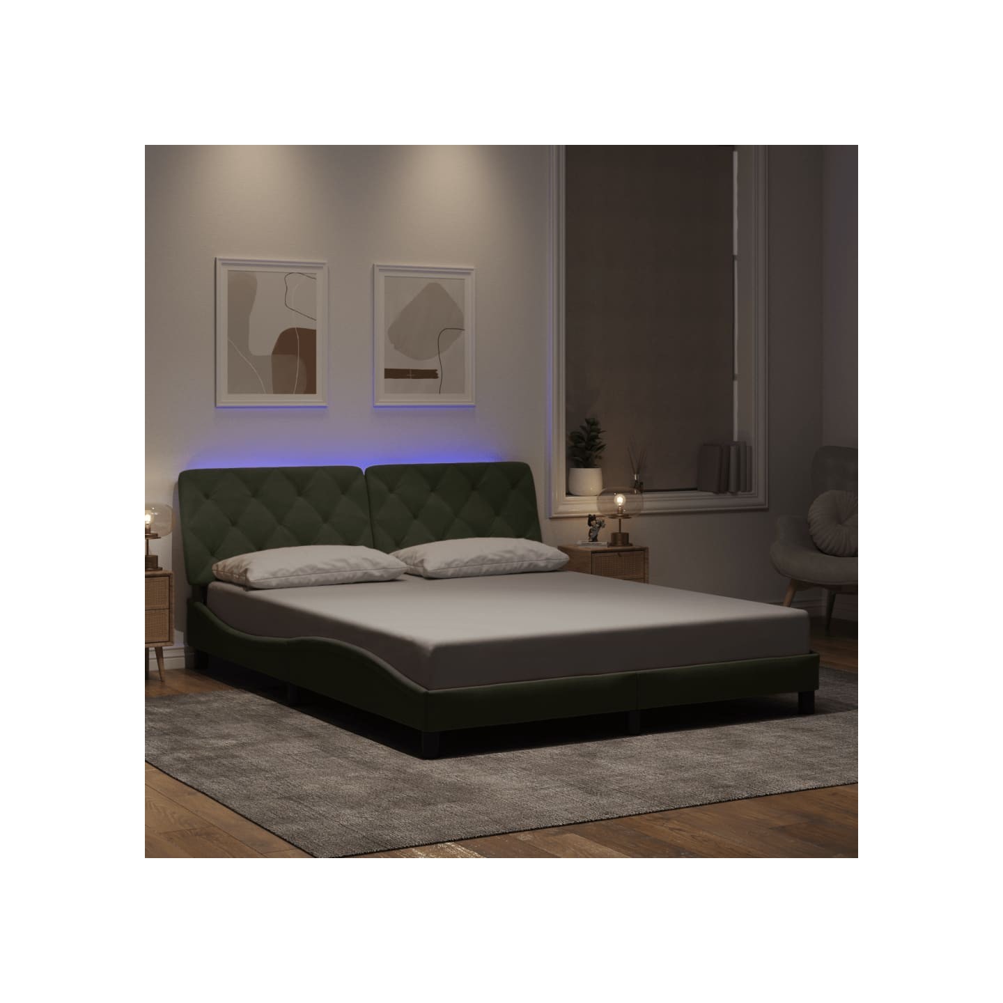 Cadre de lit avec LED sans matelas gris clair 160x200cm velours