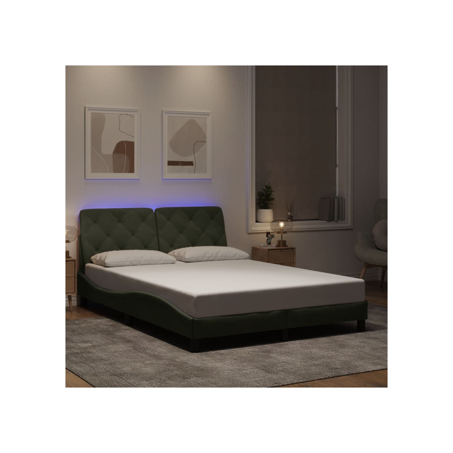 Cadre de lit avec LED sans matelas gris clair 140x190cm velours