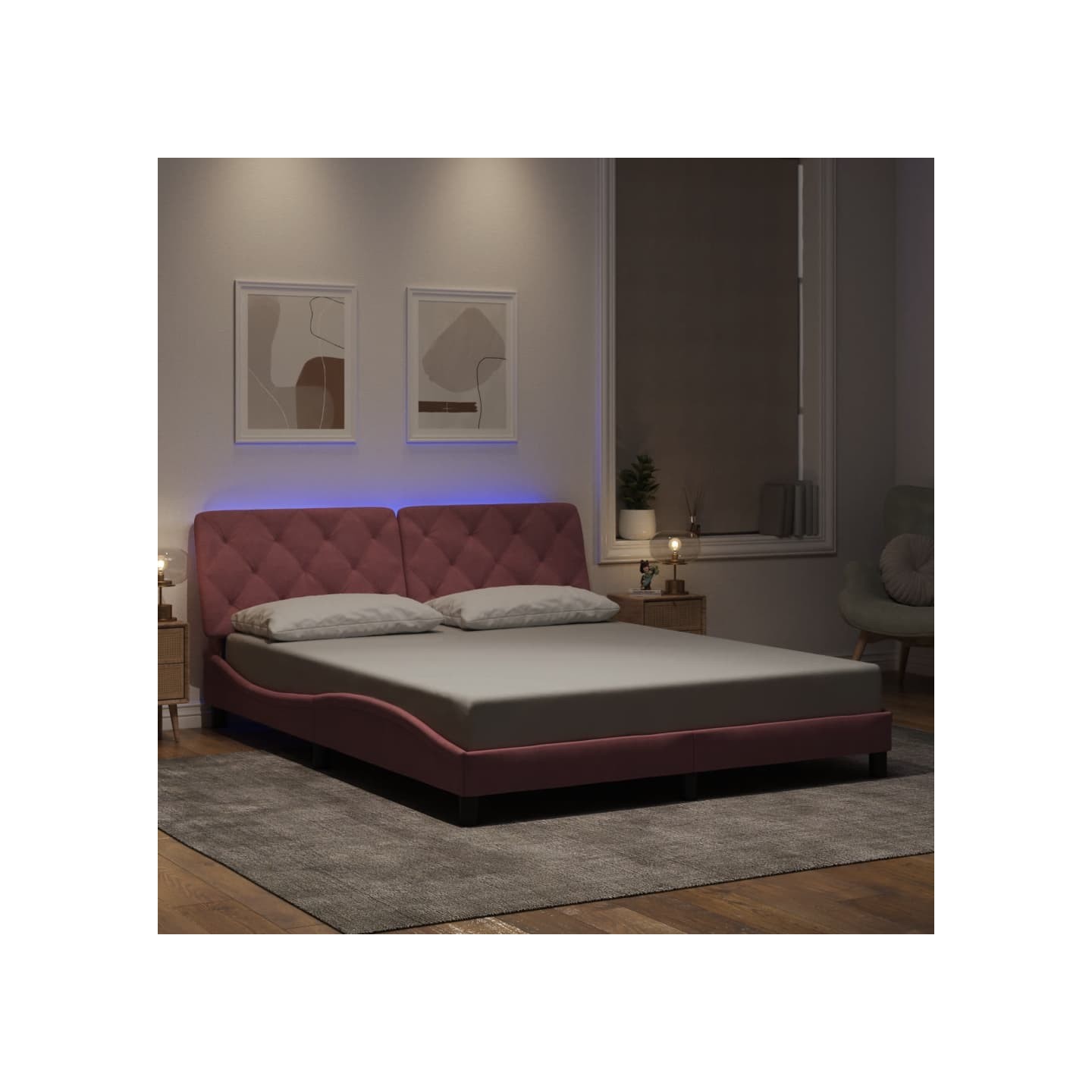 Cadre de lit avec LED sans matelas rose 160x200 cm velours