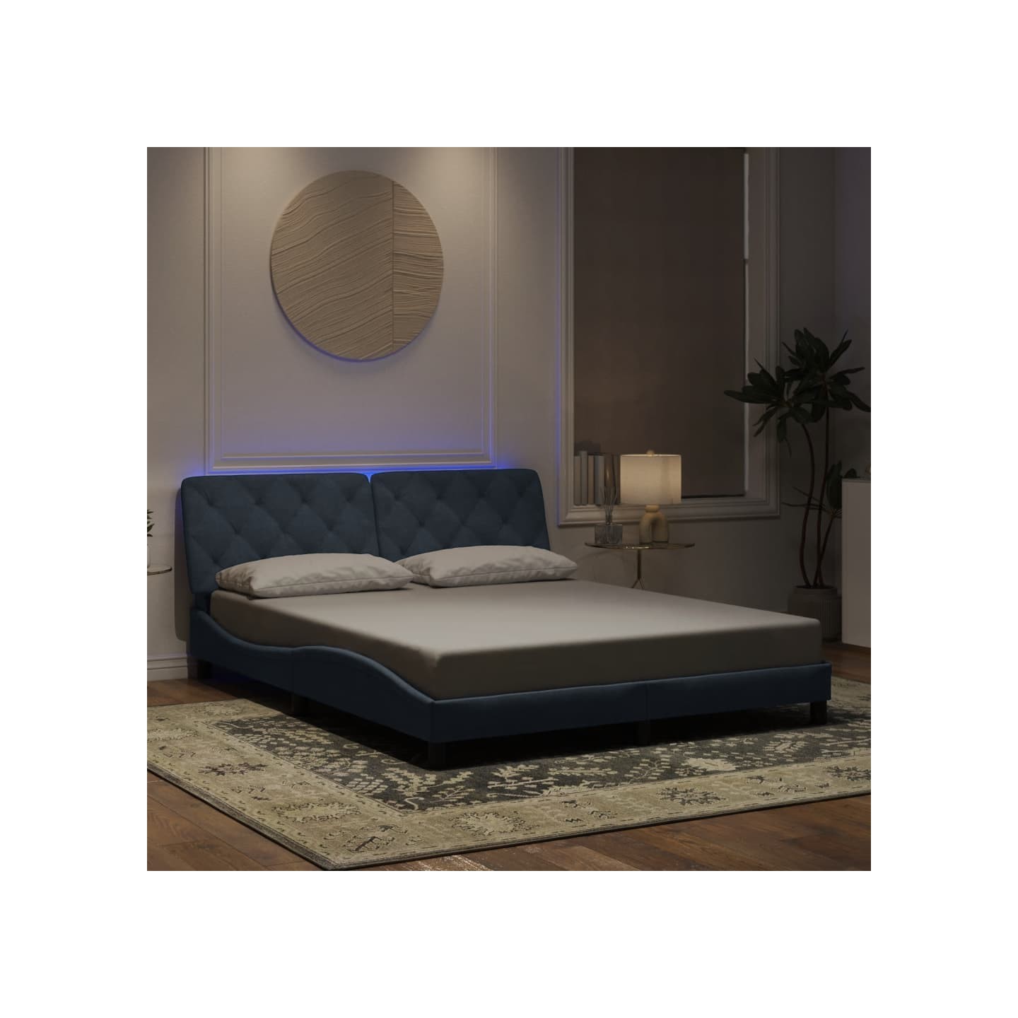 Cadre de lit avec LED sans matelas gris foncé 160x200cm velours