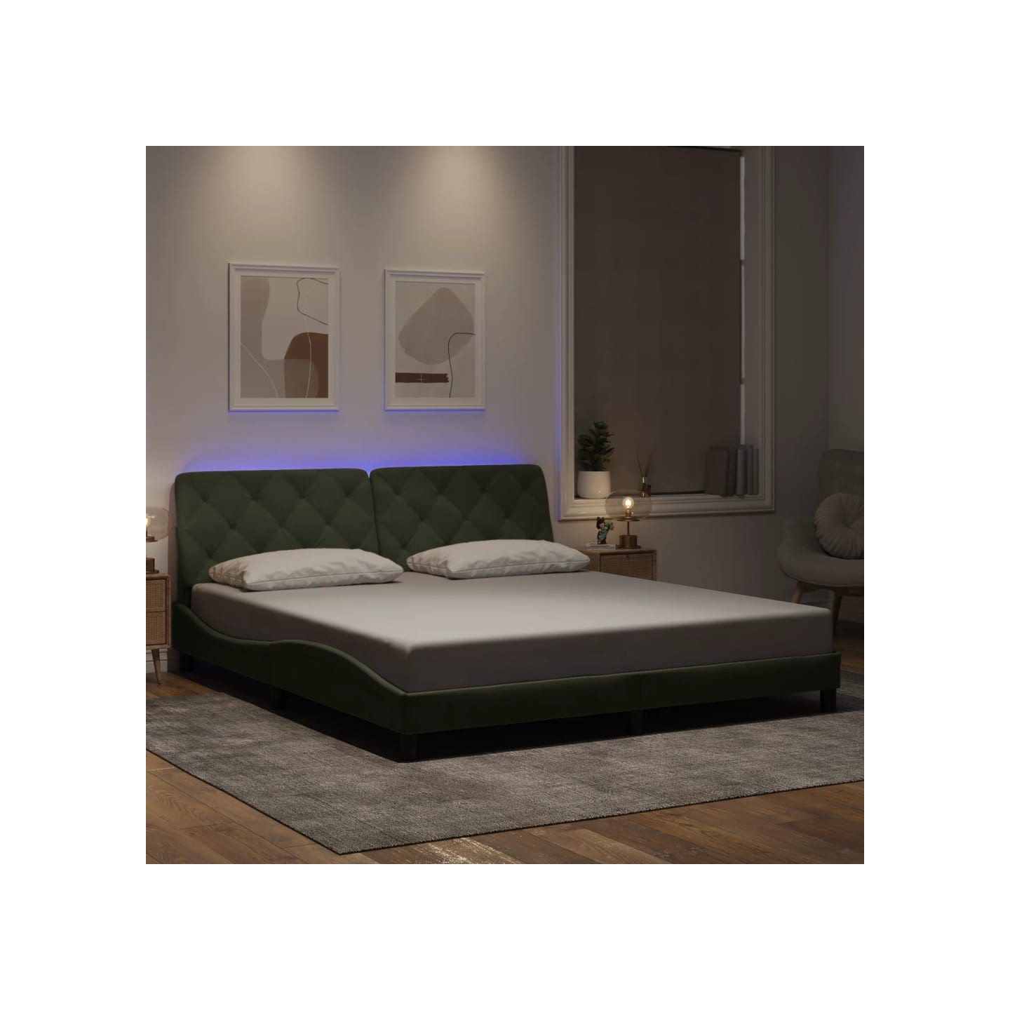 Cadre de lit avec LED sans matelas gris clair 180x200cm velours