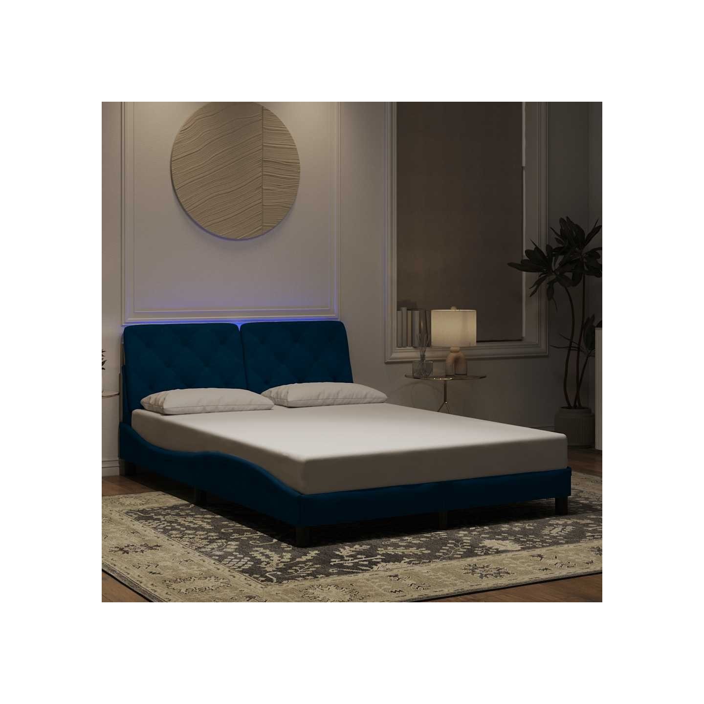 Cadre de lit avec LED sans matelas bleu 140x200 cm velours