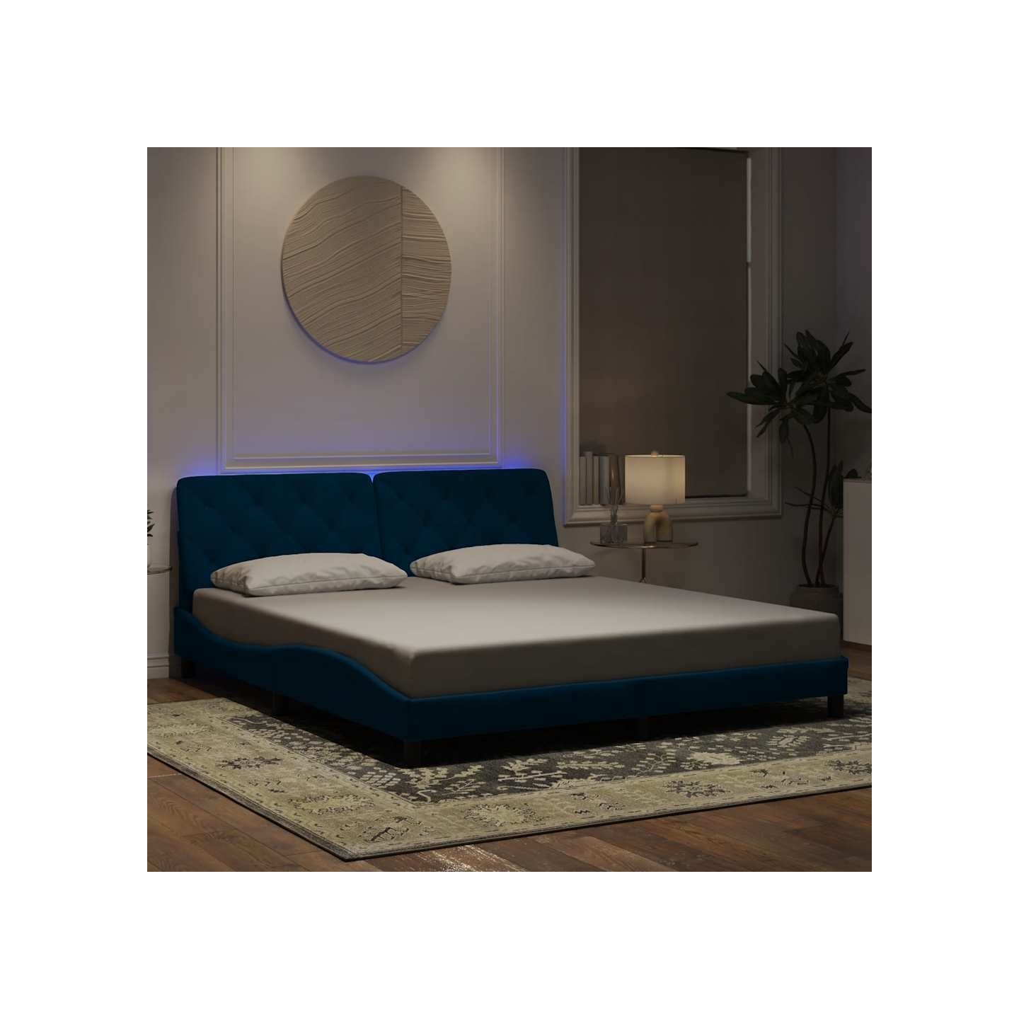 Cadre de lit avec LED sans matelas bleu 180x200 cm velours
