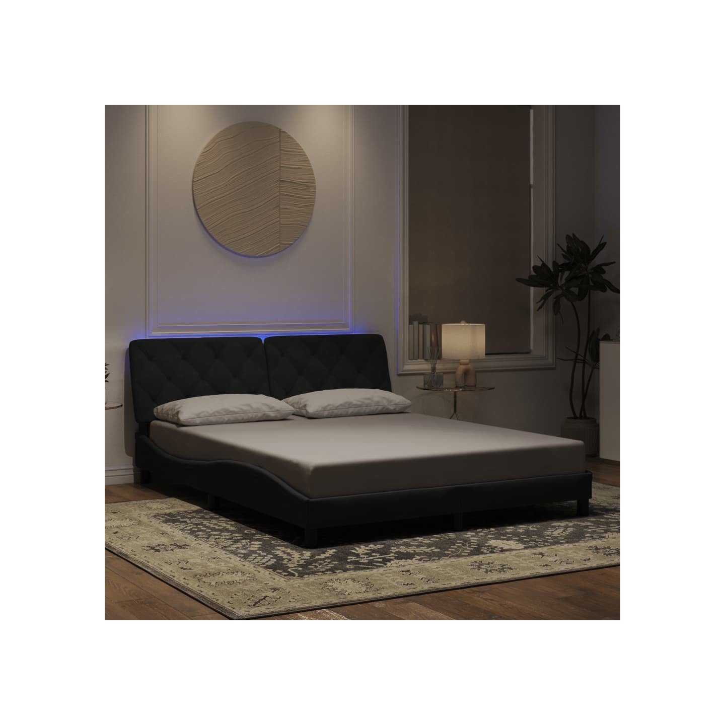 Cadre de lit avec LED sans matelas noir 160x200 cm velours
