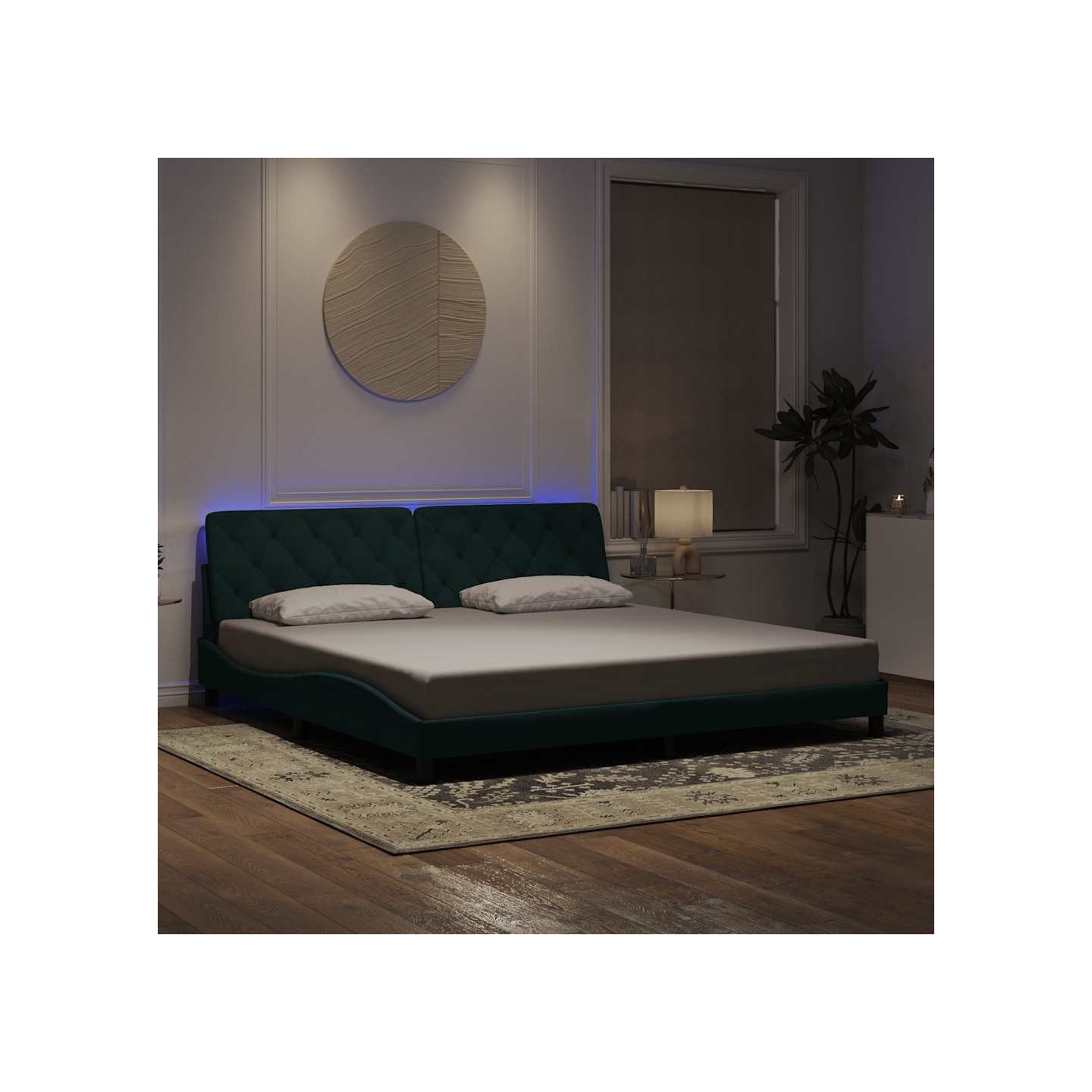 Cadre de lit avec LED sans matelas vert foncé 200x200 cm velours