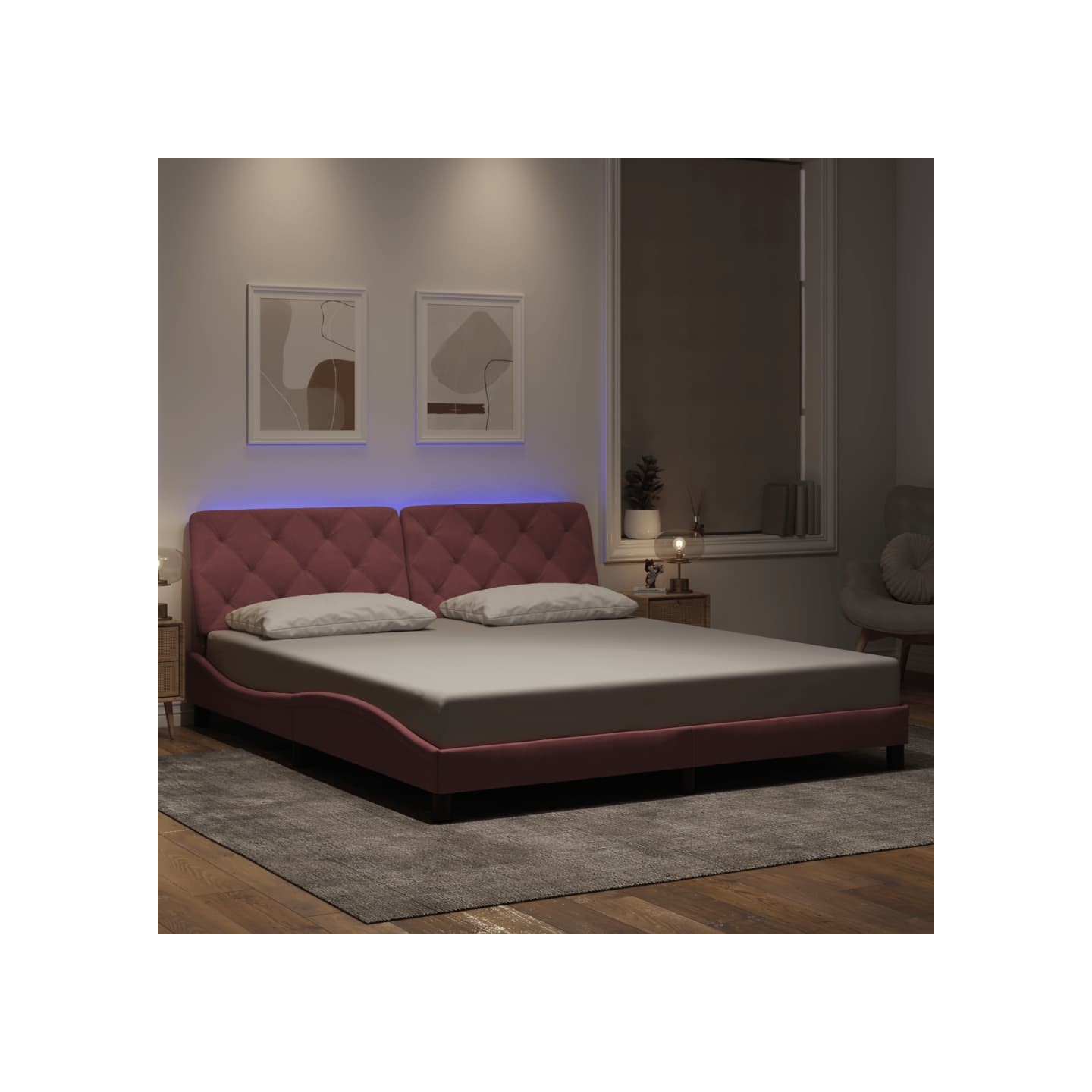 Cadre de lit avec LED sans matelas rose 180x200 cm velours