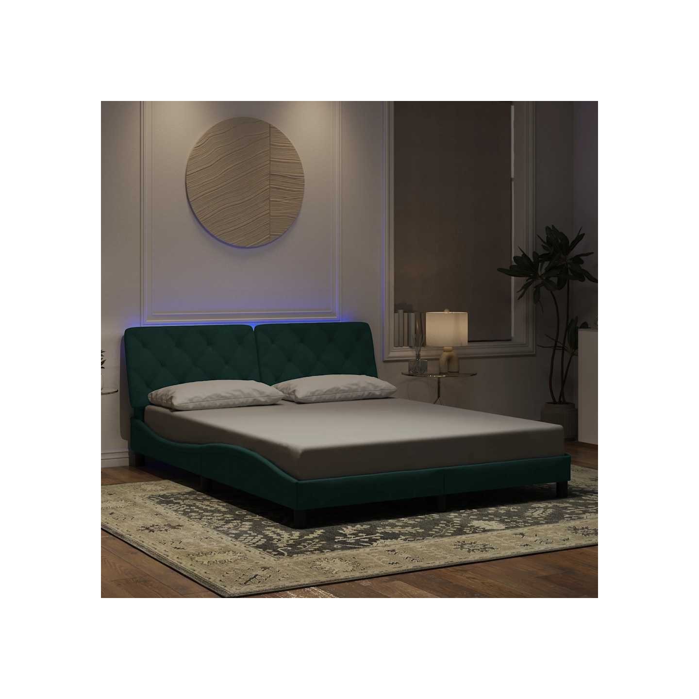 Cadre de lit avec LED sans matelas vert foncé 160x200 cm velours