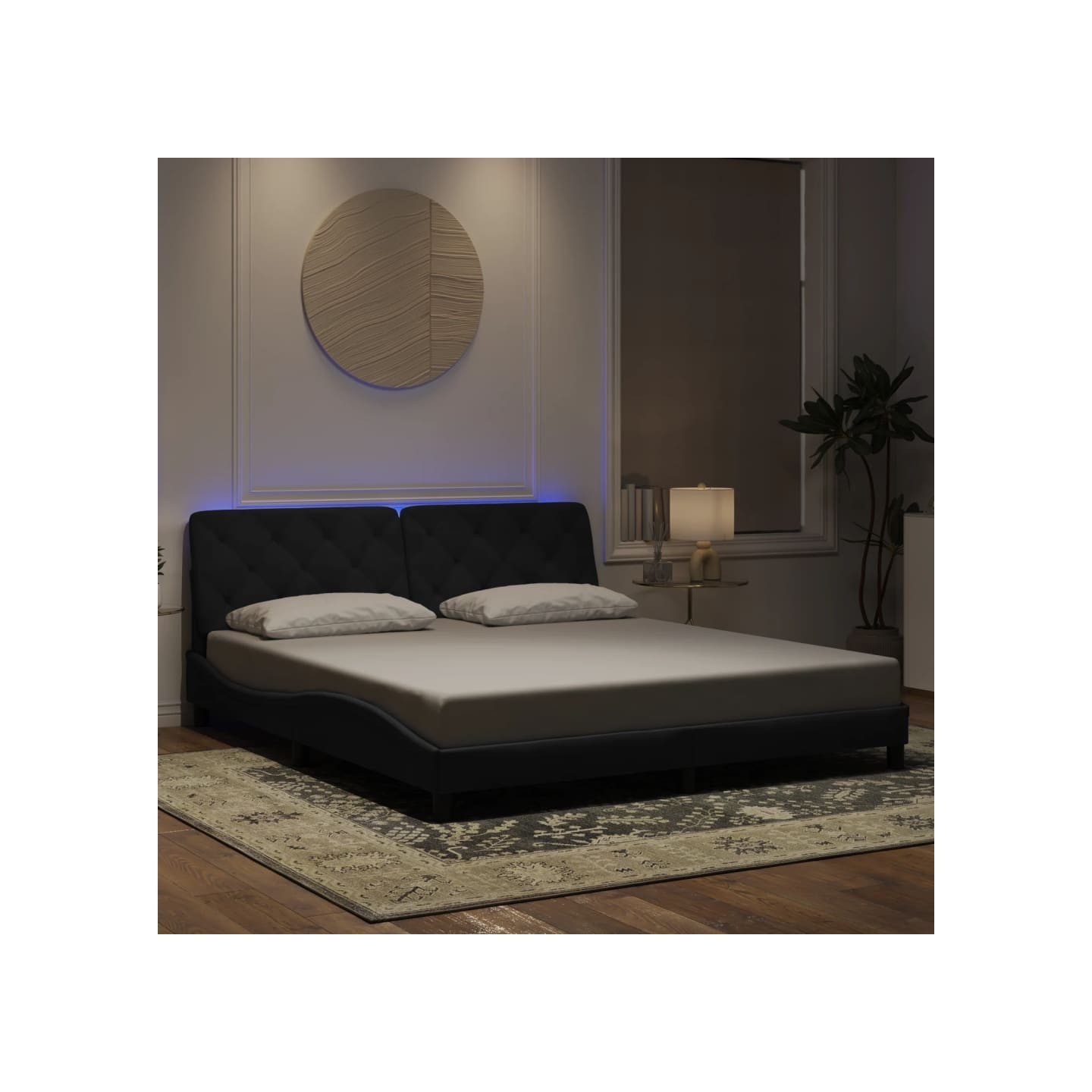 Cadre de lit avec LED sans matelas noir 180x200 cm velours