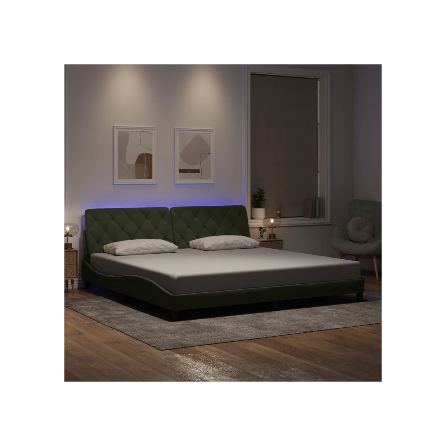 Cadre de lit avec LED sans matelas gris clair 200x200 cm velours