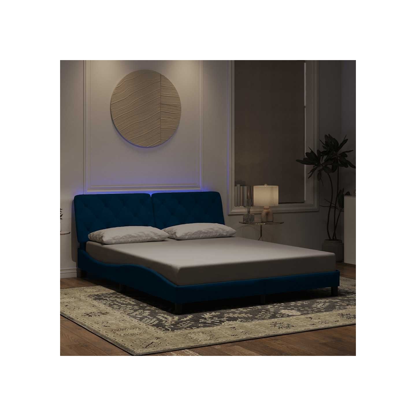 Cadre de lit avec LED sans matelas bleu 160x200 cm velours