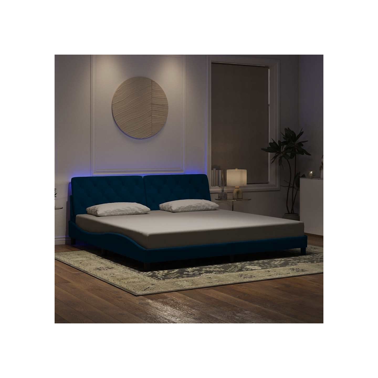 Cadre de lit avec LED sans matelas bleu 200x200 cm velours