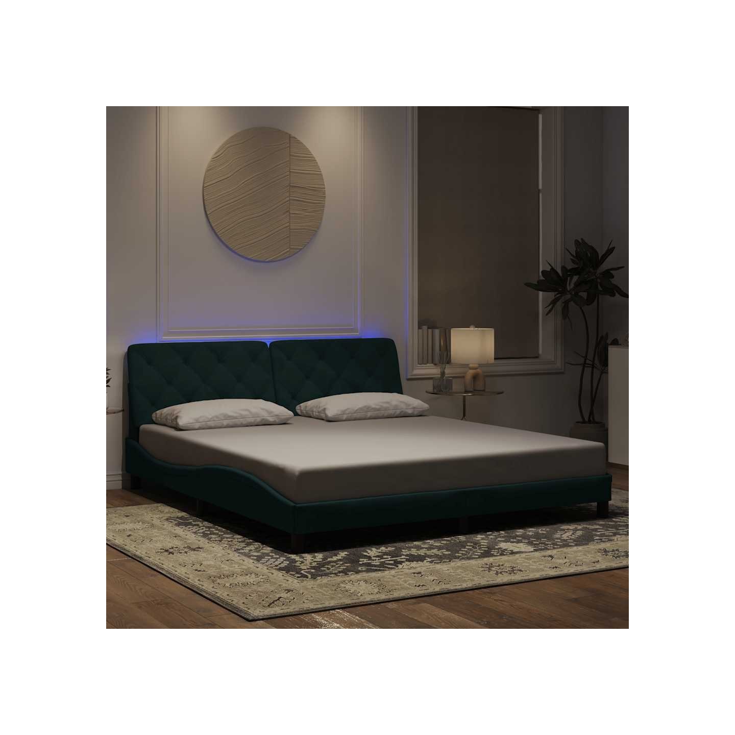Cadre de lit avec LED sans matelas vert foncé 180x200 cm velours