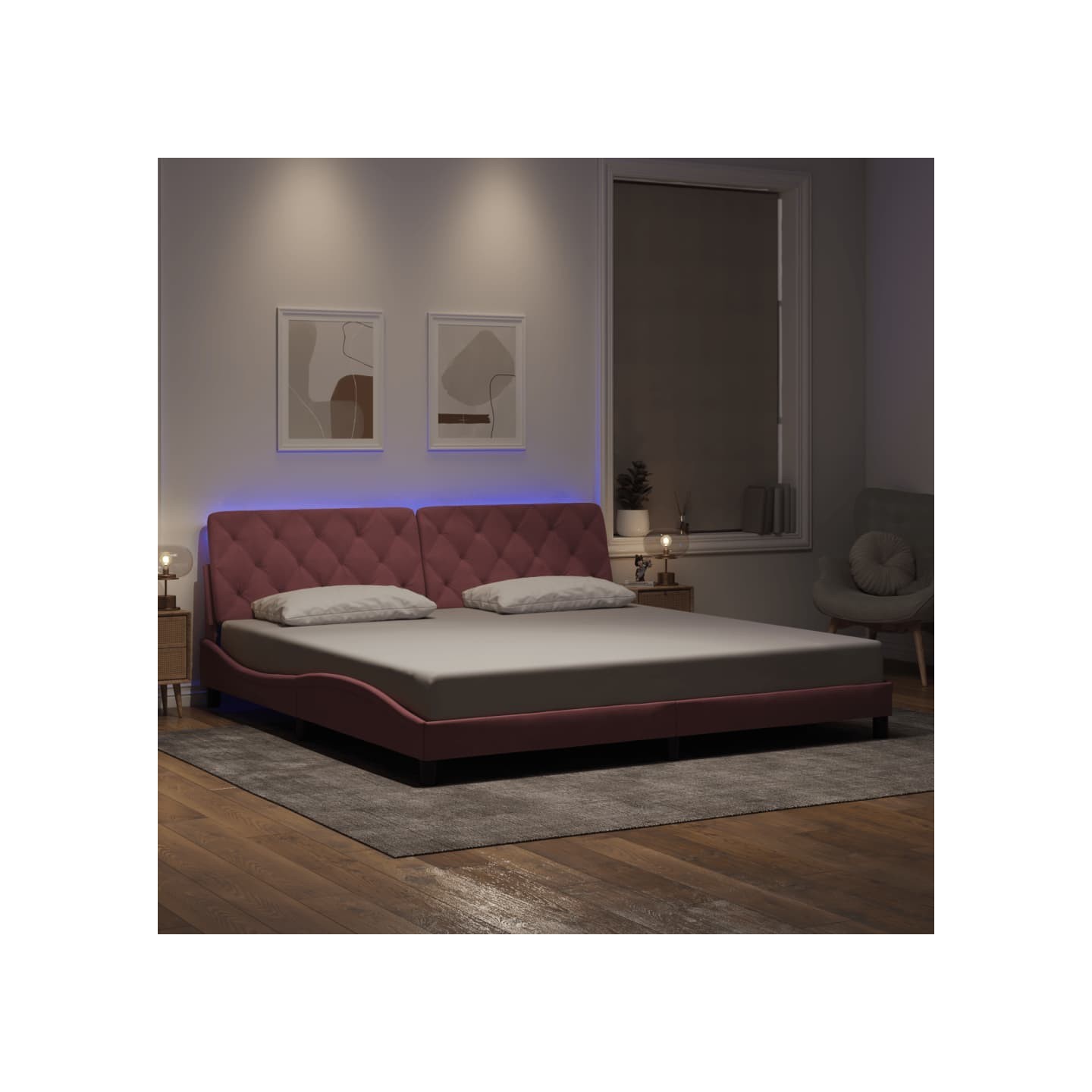Cadre de lit avec LED sans matelas rose 200x200 cm velours