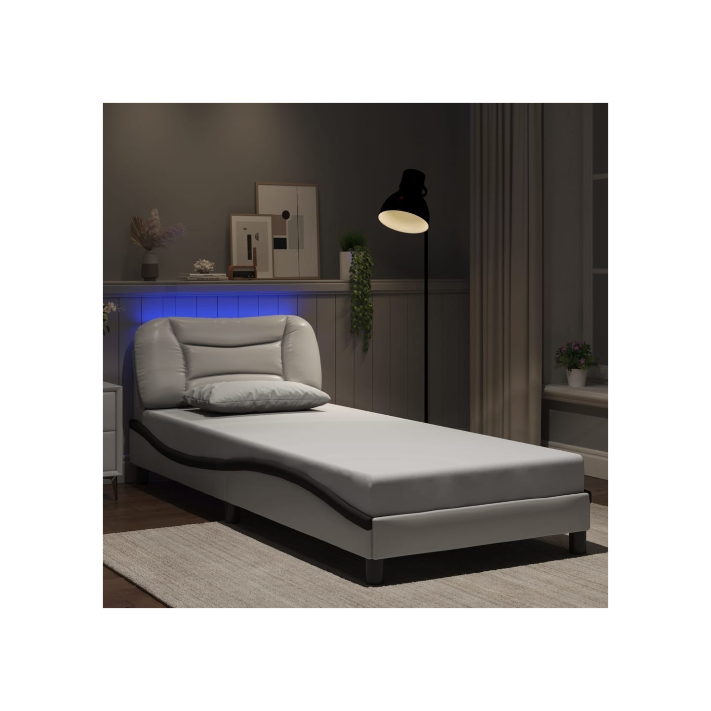 Cadre de lit avec LED sans matelas Hvar blanc et noir 90x190 cm