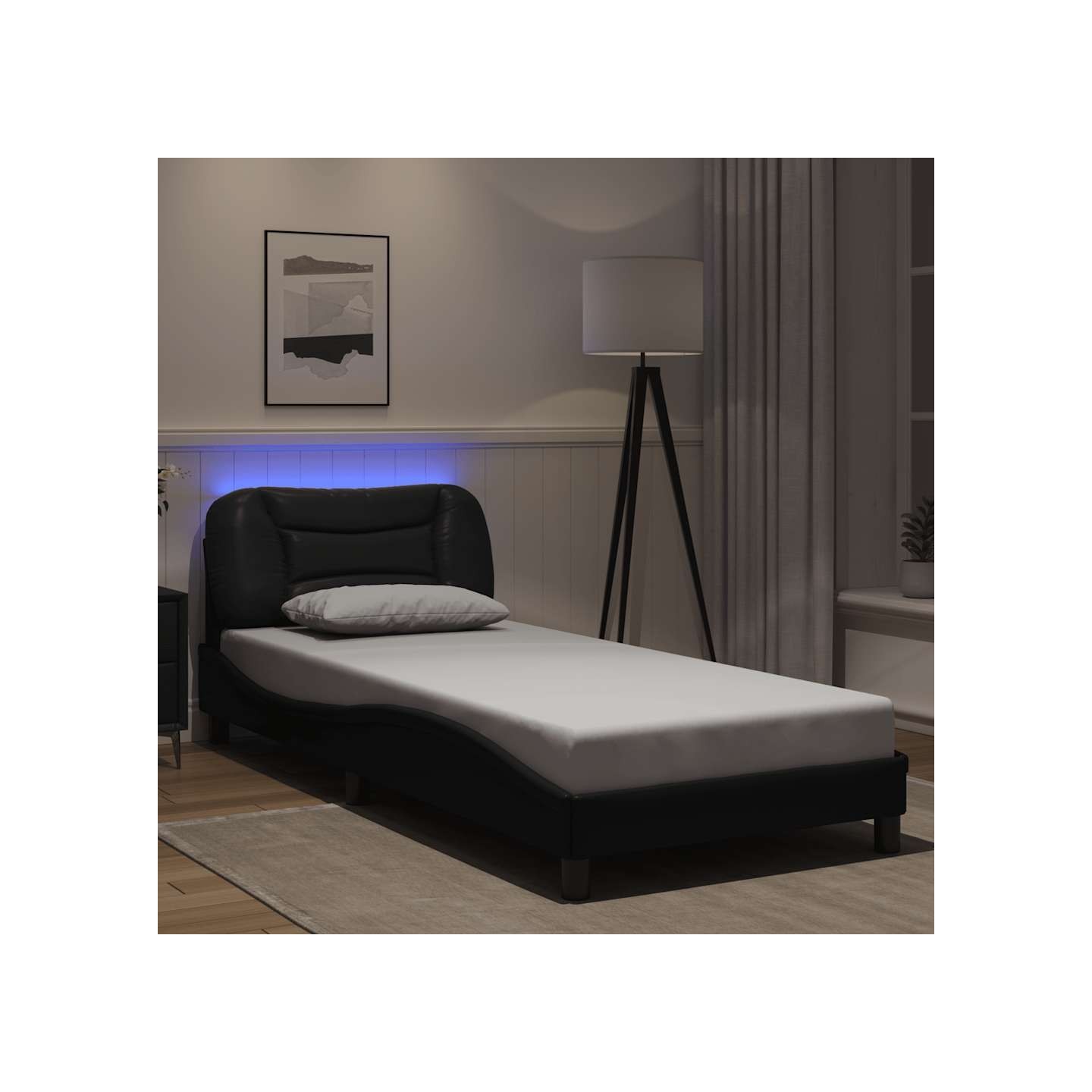 Cadre de lit avec LED sans matelas Hvar noir 80x200 cm