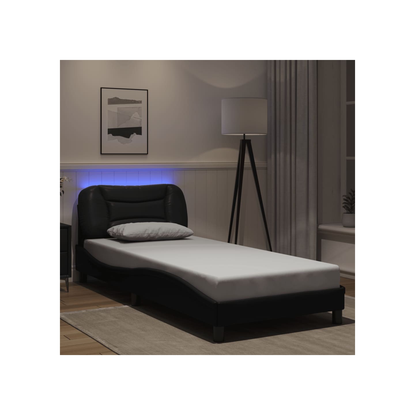 Cadre de lit avec LED sans matelas Hvar noir 90x200 cm