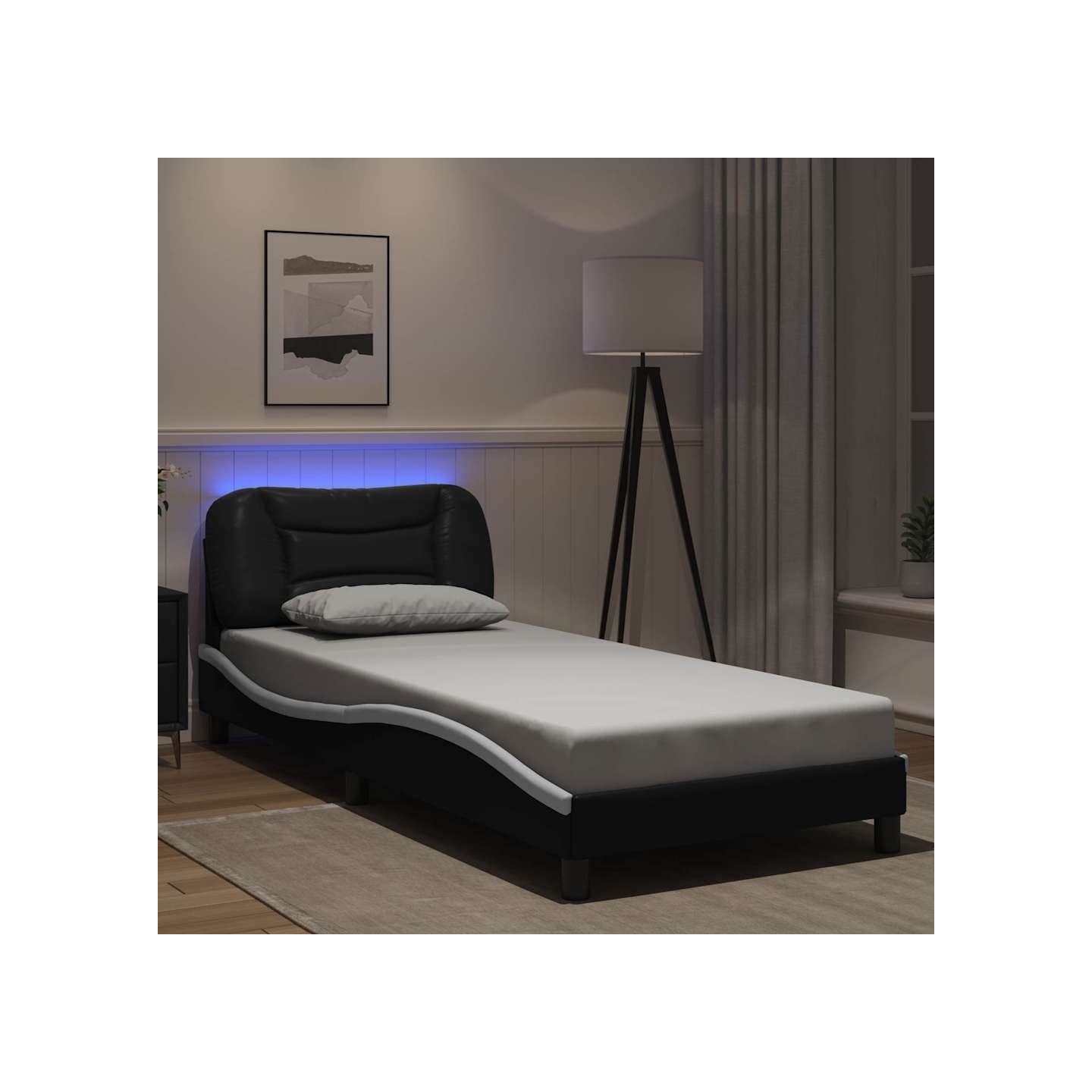 Cadre de lit avec LED sans matelas Hvar noir et blanc 80x200 cm