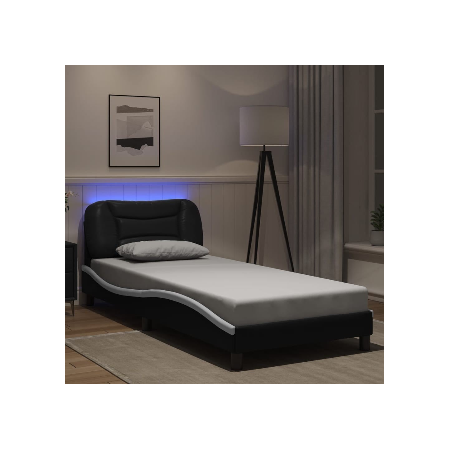 Cadre de lit avec LED sans matelas Hvar noir et blanc 90x200 cm
