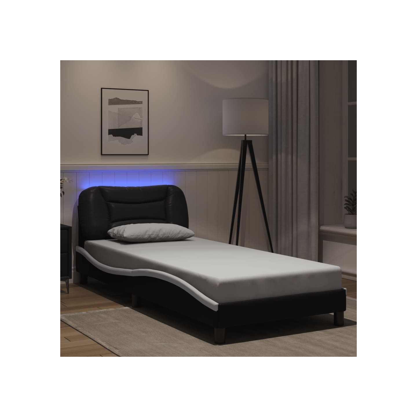 Cadre de lit avec LED sans matelas Hvar noir et blanc 90x190 cm