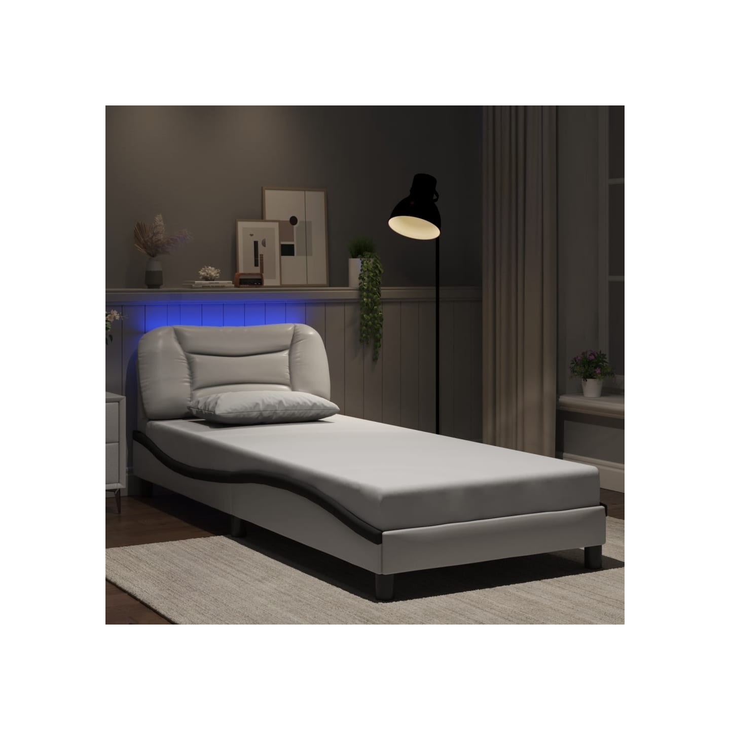 Cadre de lit avec LED sans matelas Hvar blanc et noir 90x200 cm