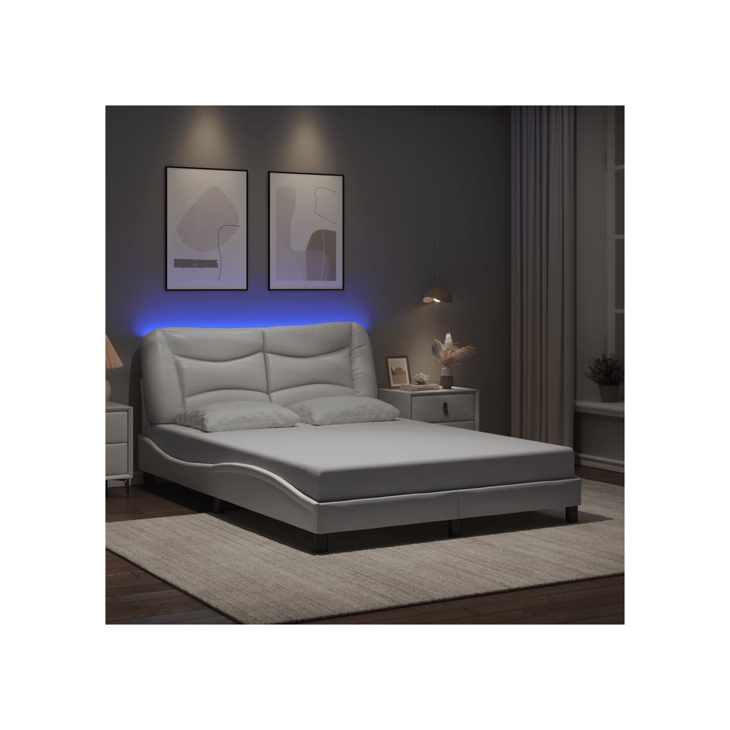 Cadre de lit avec LED sans matelas Hvar blanc 120x200 cm