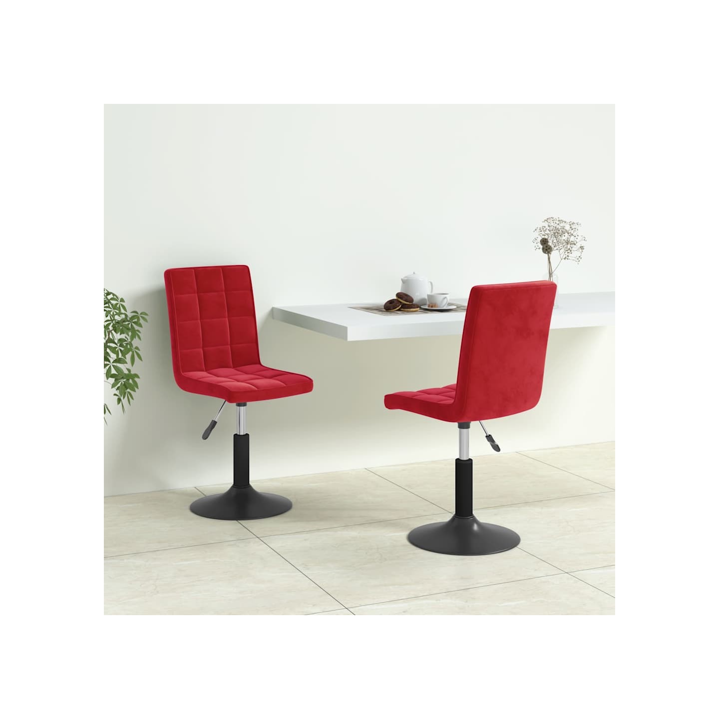 Chaises à manger pivotantes lot de 2 rouge bordeaux velours