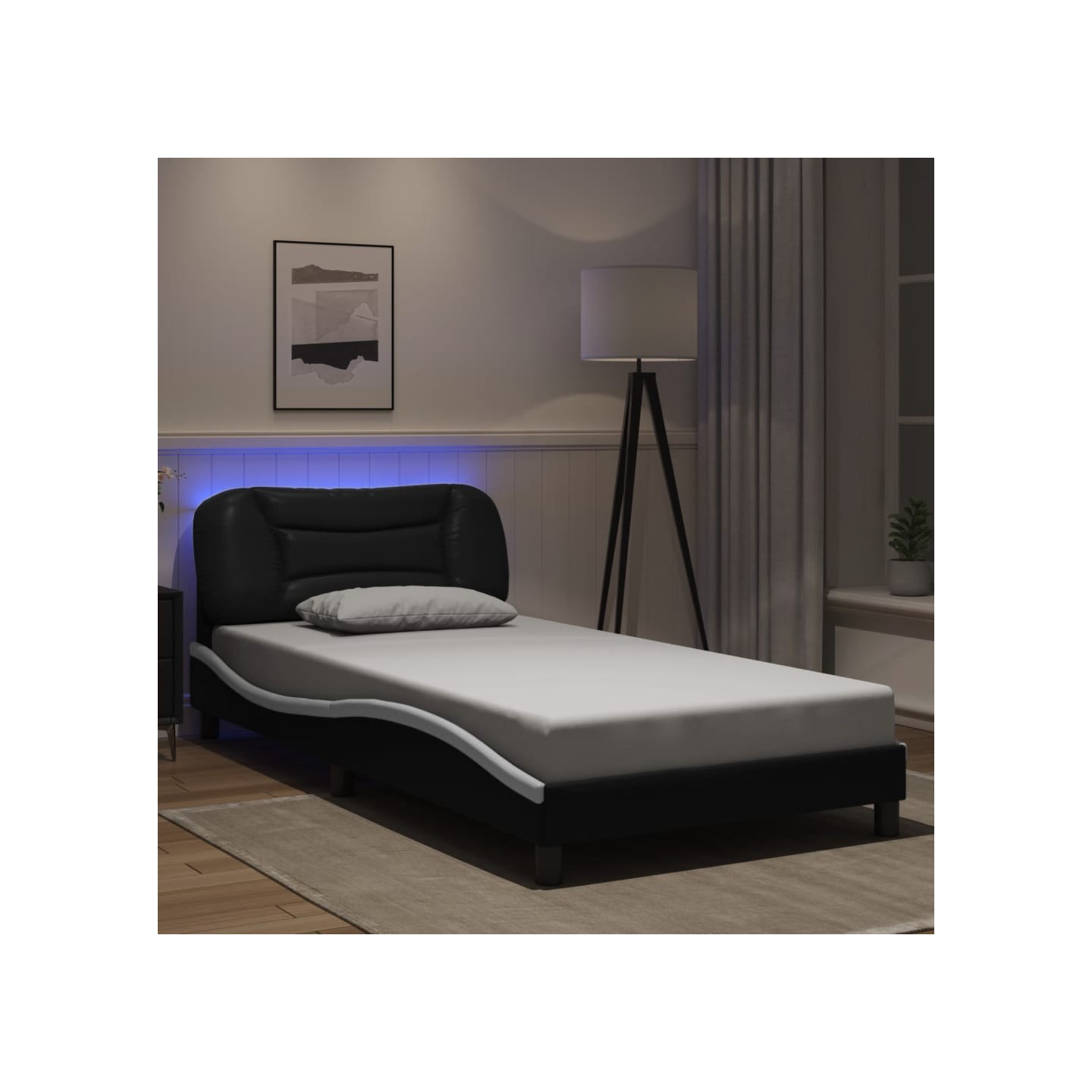 Cadre de lit avec LED sans matelas Hvar noir et blanc 100x200 cm