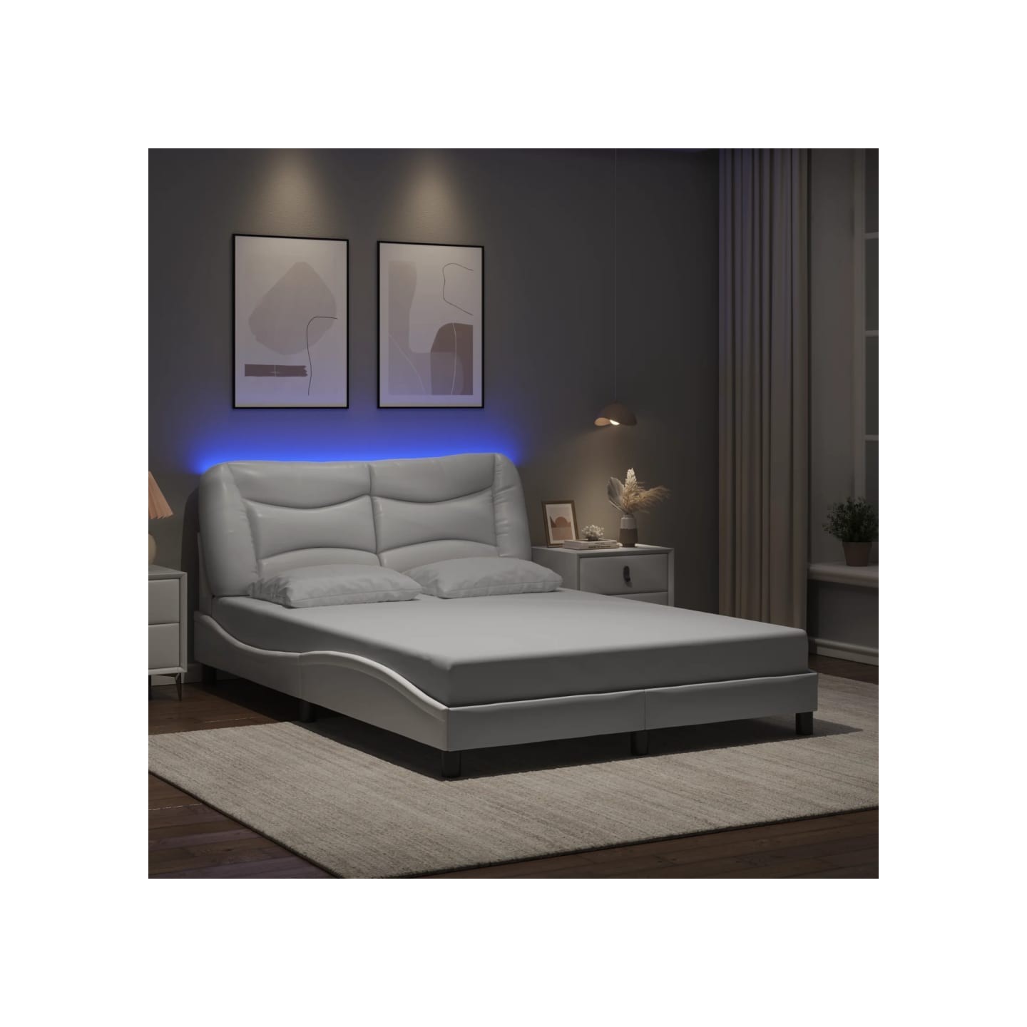 Cadre de lit avec LED sans matelas Hvar blanc 140x190 cm