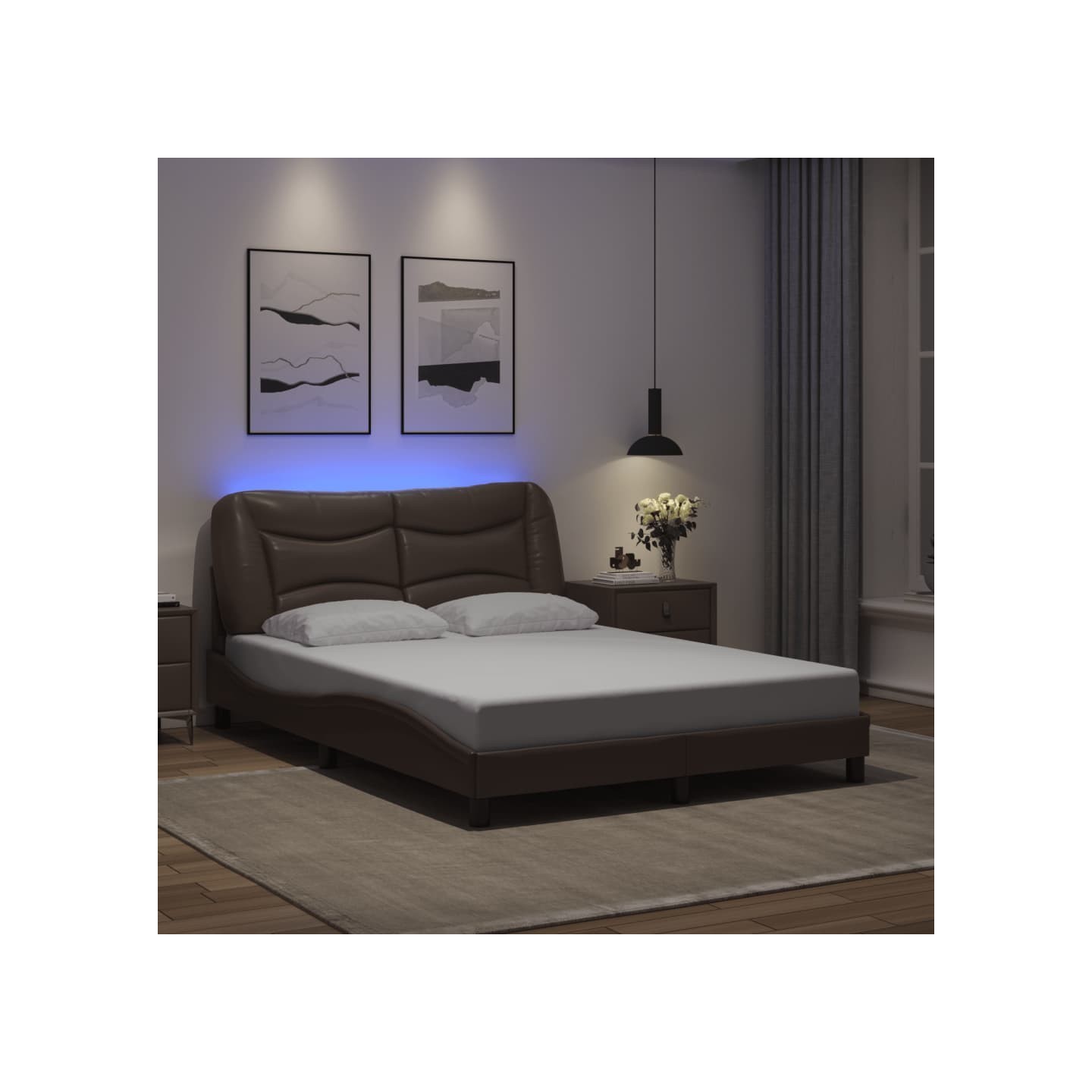 Cadre de lit avec LED sans matelas Hvar marron 140x190 cm