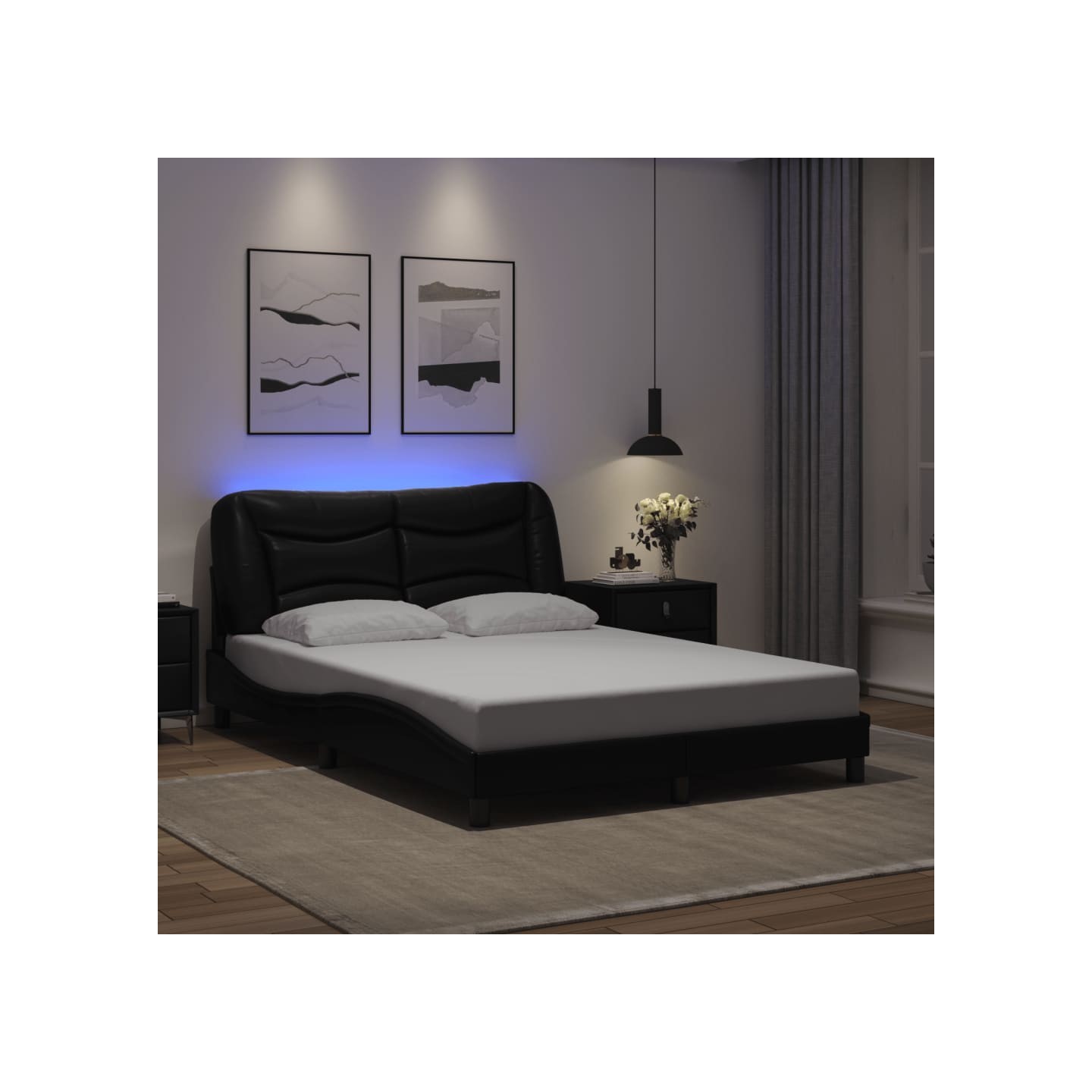 Cadre de lit avec LED sans matelas Hvar noir 140x200 cm
