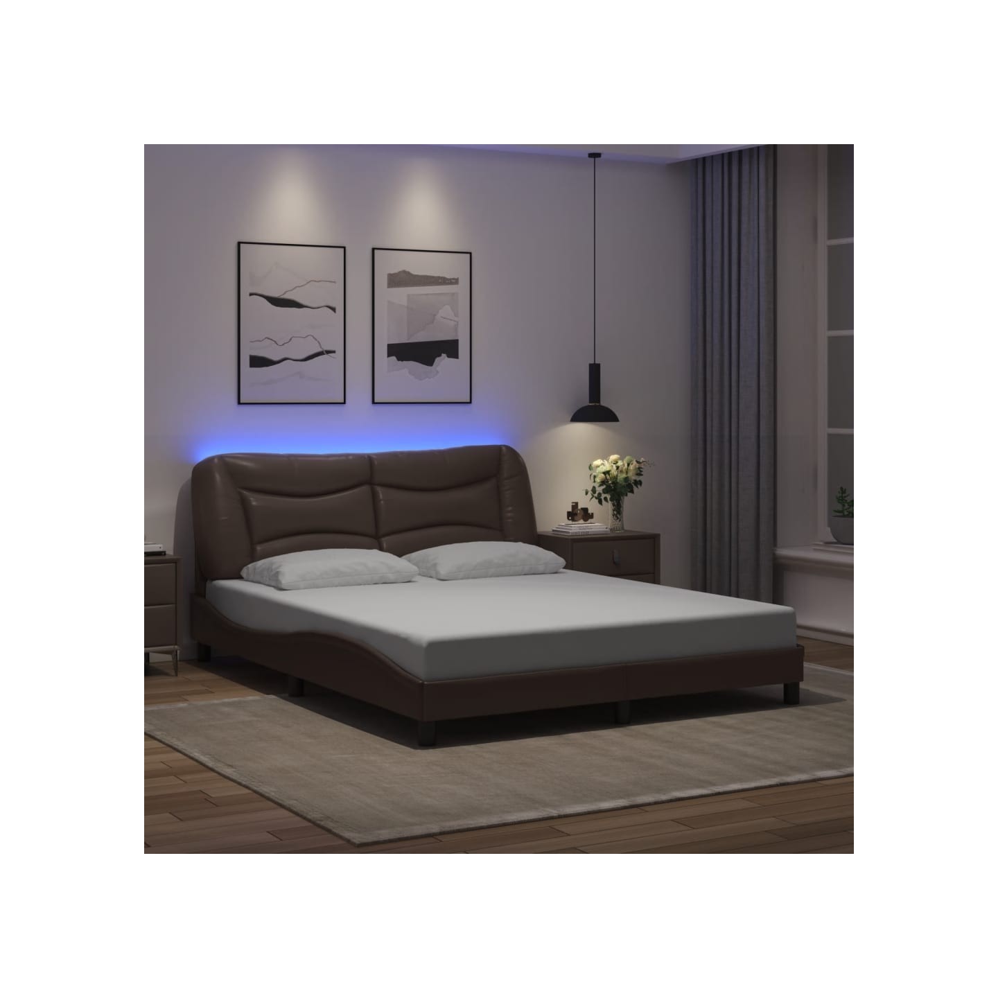 Cadre de lit avec LED sans matelas Hvar marron 160x200 cm