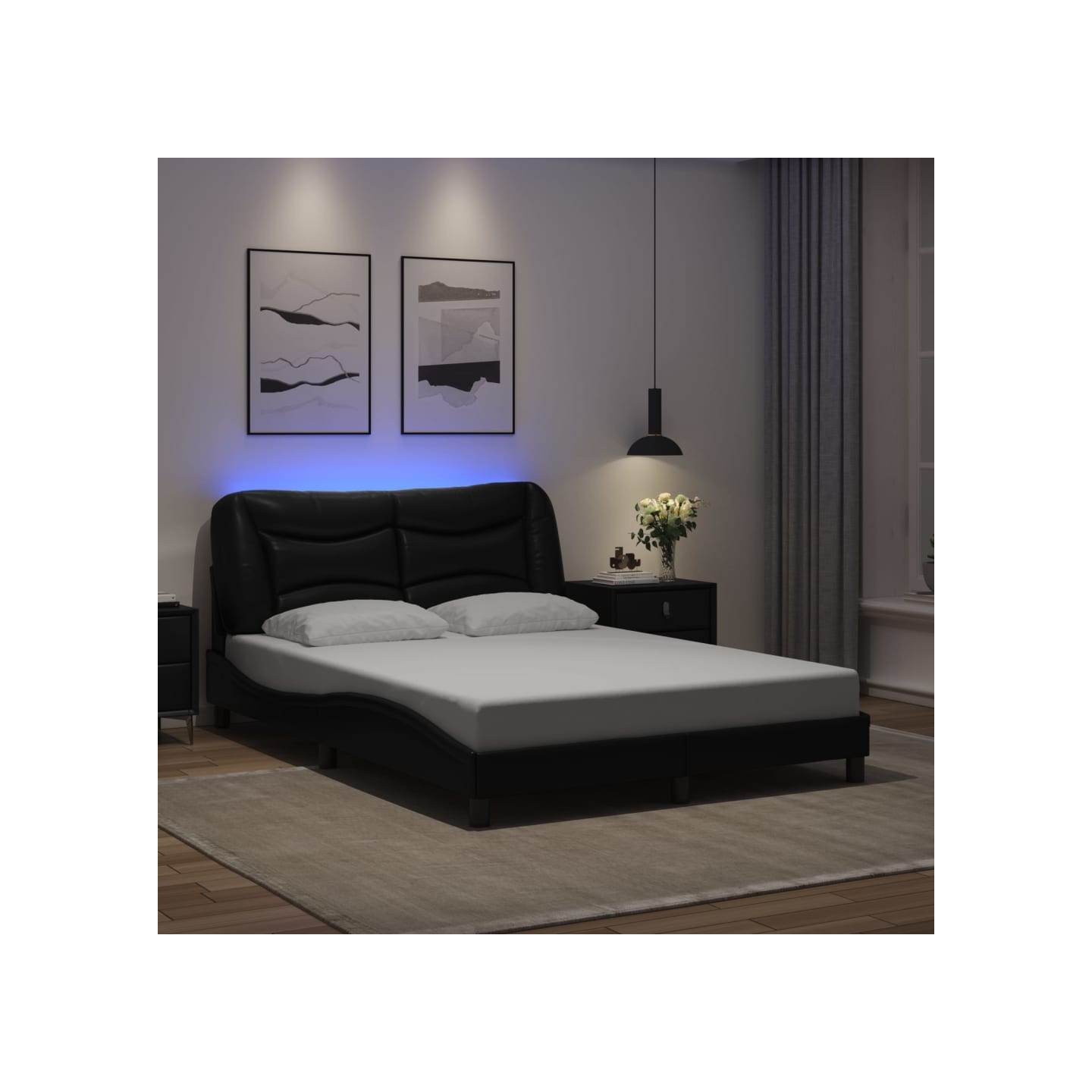Cadre de lit avec LED sans matelas Hvar noir 120x200 cm