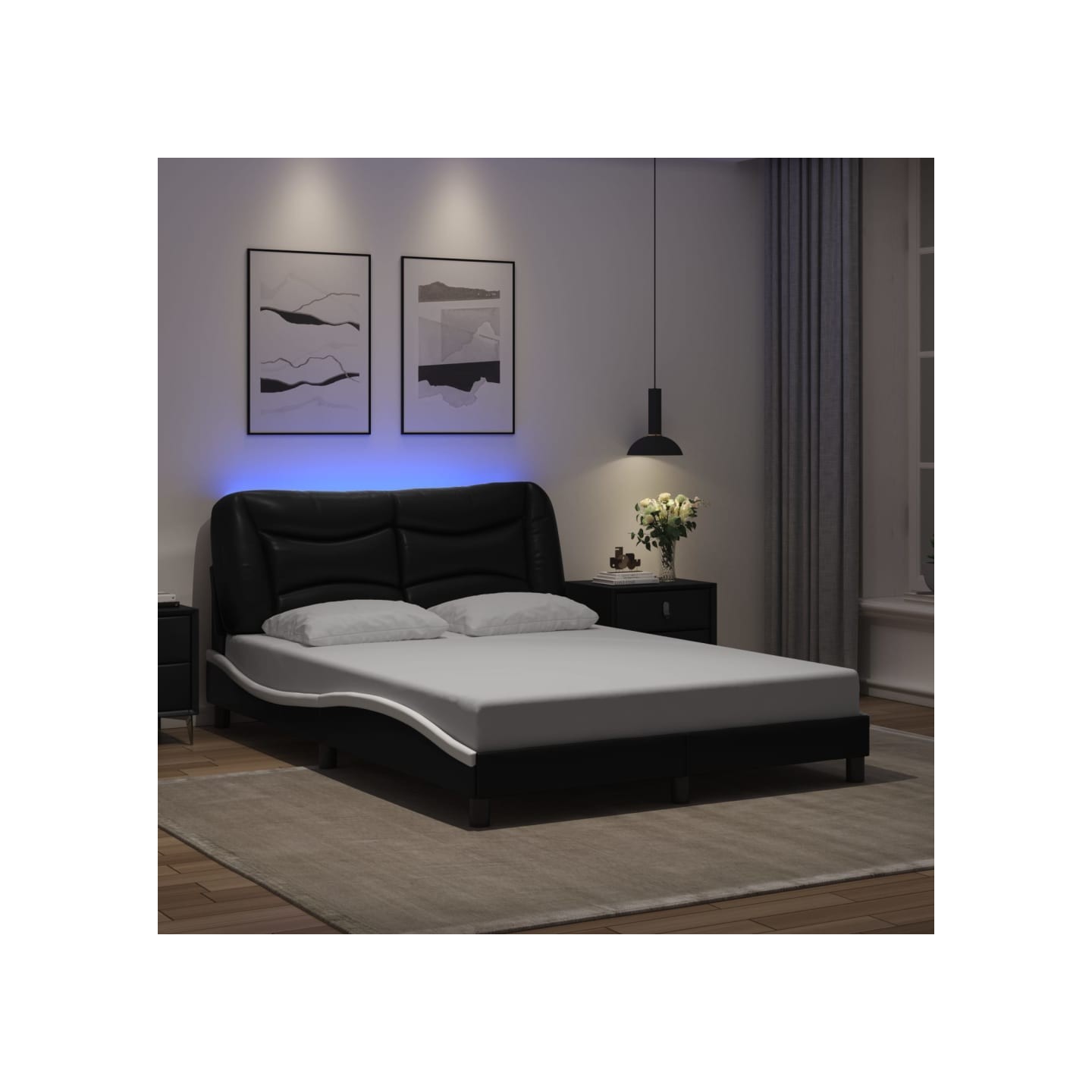 Cadre de lit avec LED sans matelas Hvar noir et blanc 120x200 cm