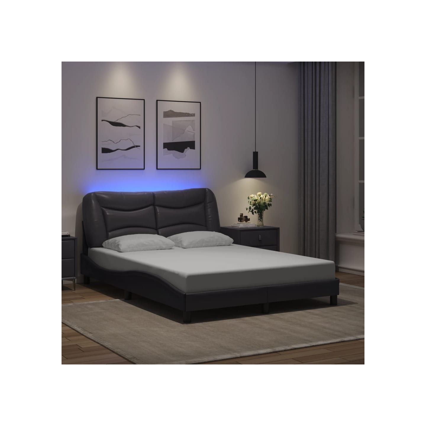 Cadre de lit avec LED sans matelas Hvar gris 140x190 cm