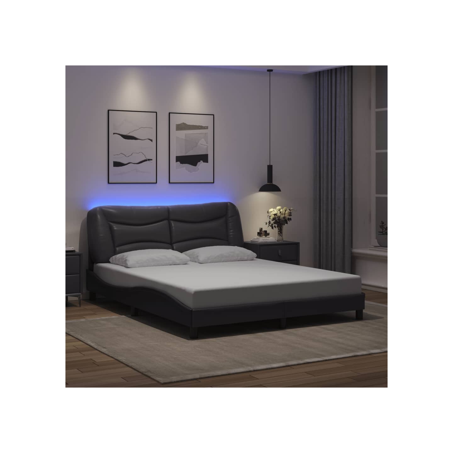 Cadre de lit avec LED sans matelas Hvar gris 160x200 cm