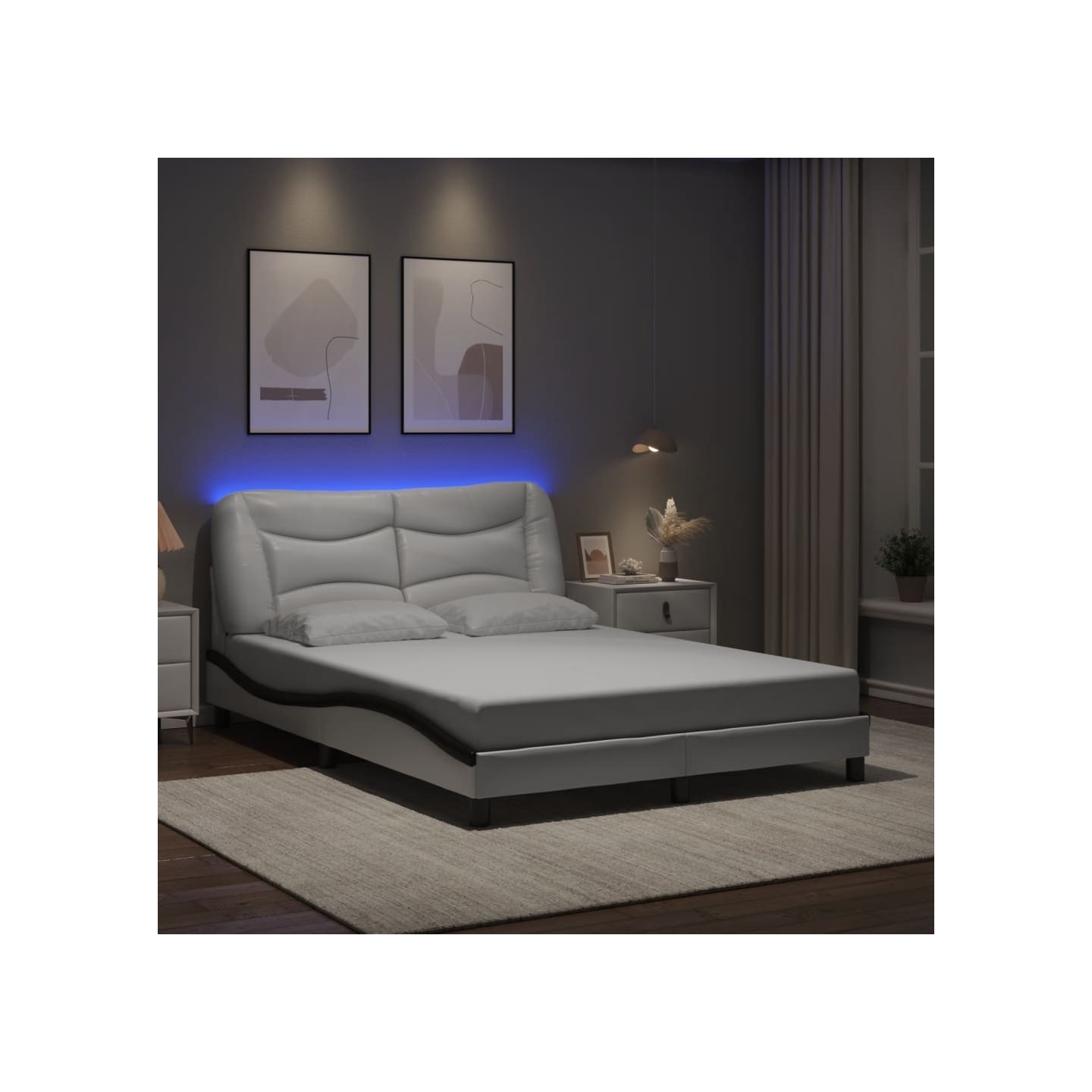 Cadre de lit avec LED sans matelas Hvar blanc et noir 140x200 cm