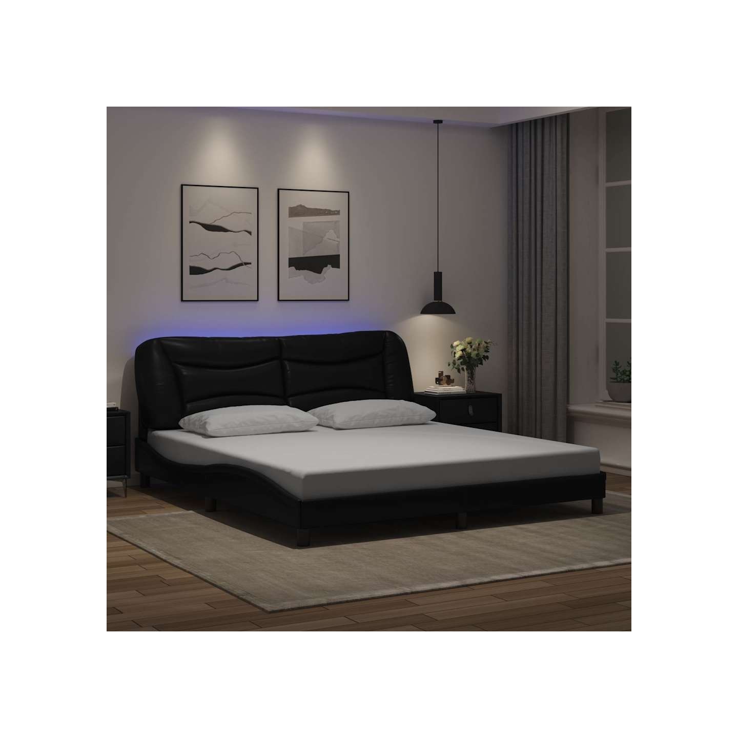 Cadre de lit avec LED sans matelas Hvar noir 180x200 cm