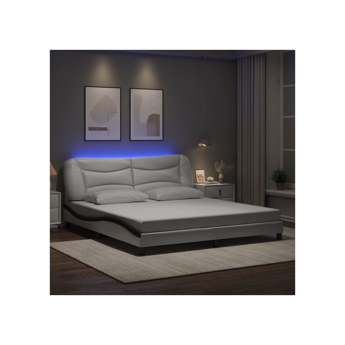Cadre de lit avec LED sans matelas Hvar blanc et noir 180x200 cm