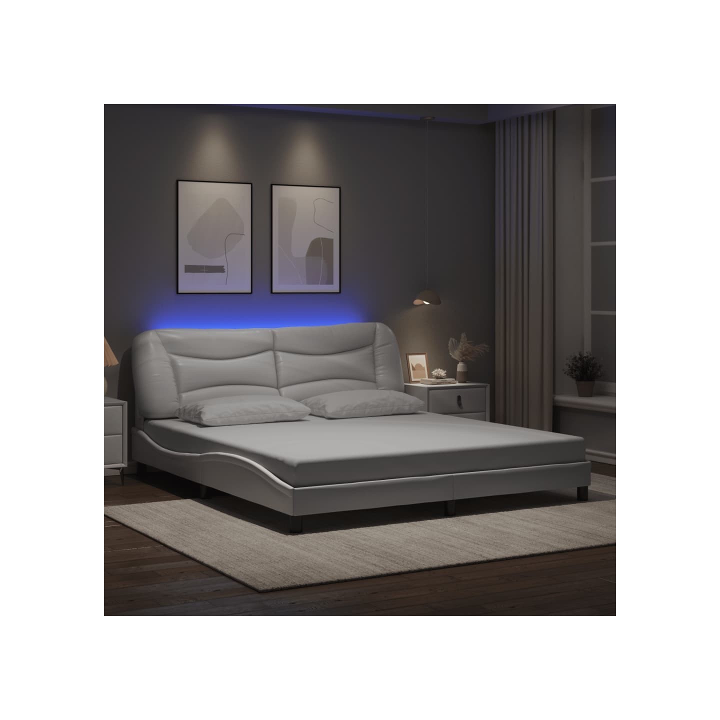 Cadre de lit avec LED sans matelas Hvar blanc 180x200 cm