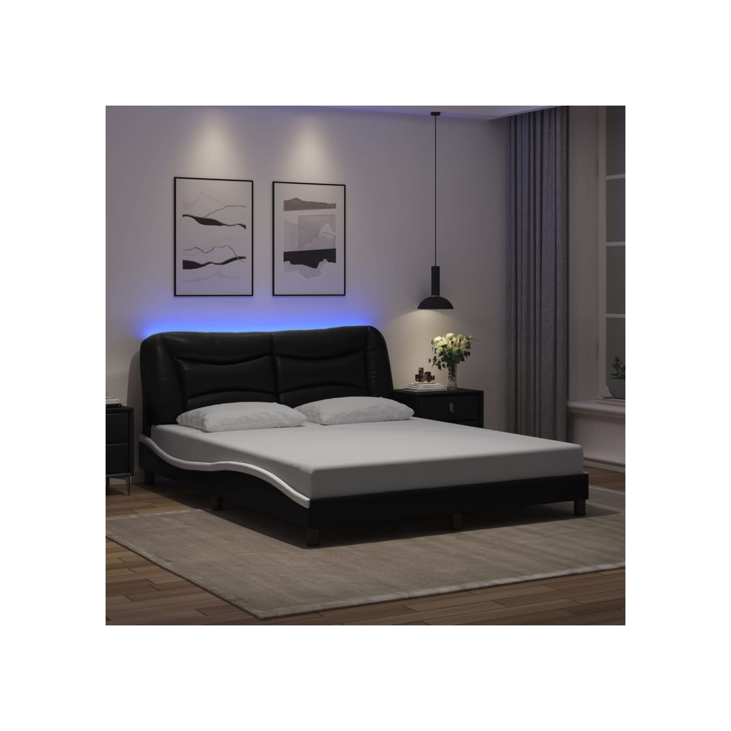 Cadre de lit avec LED sans matelas Hvar noir et blanc 160x200 cm