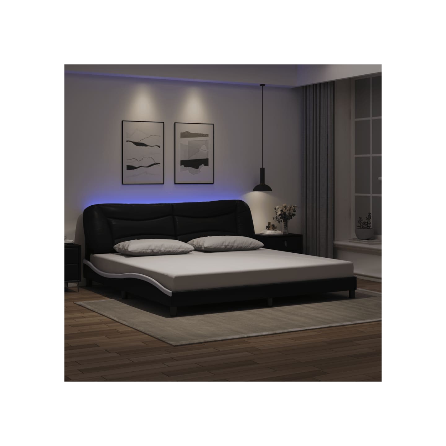 Cadre de lit avec LED sans matelas Hvar noir et blanc 200x200 cm
