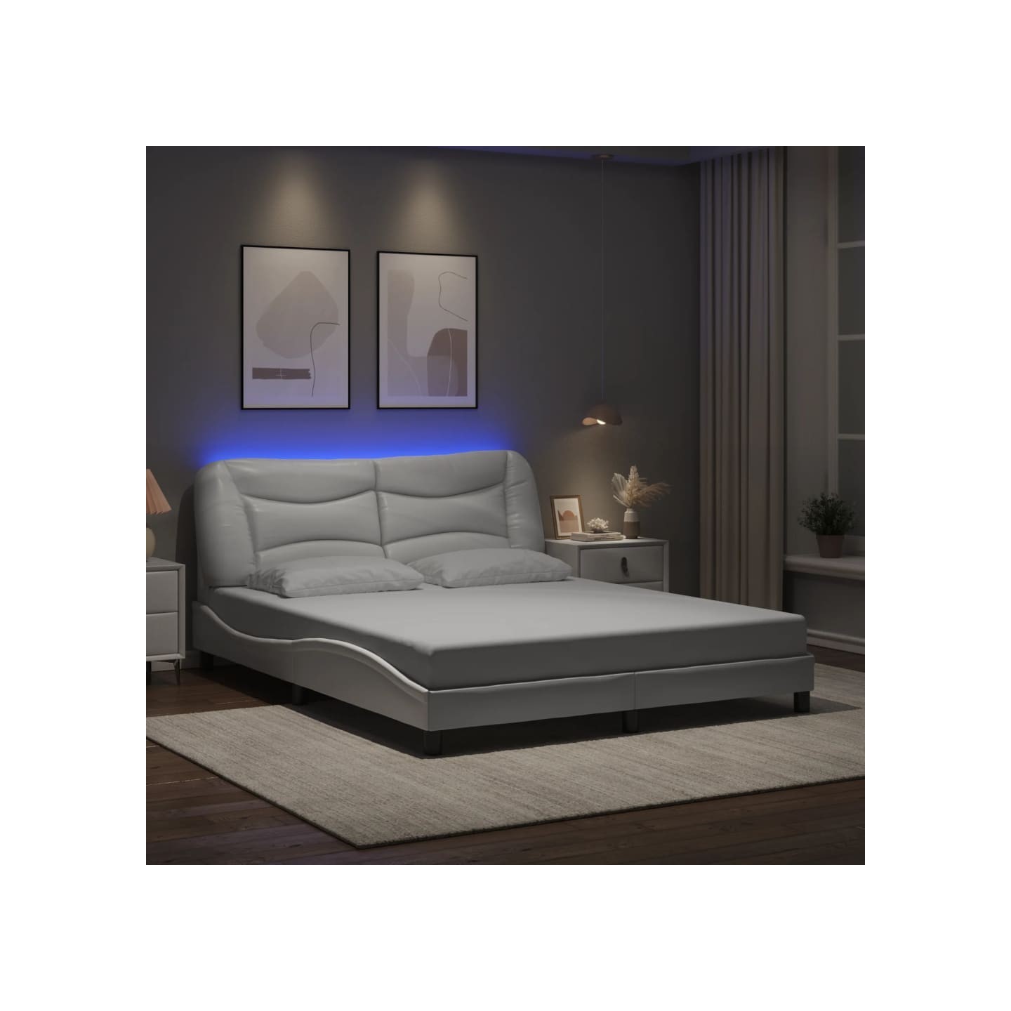 Cadre de lit avec LED sans matelas Hvar blanc 160x200 cm