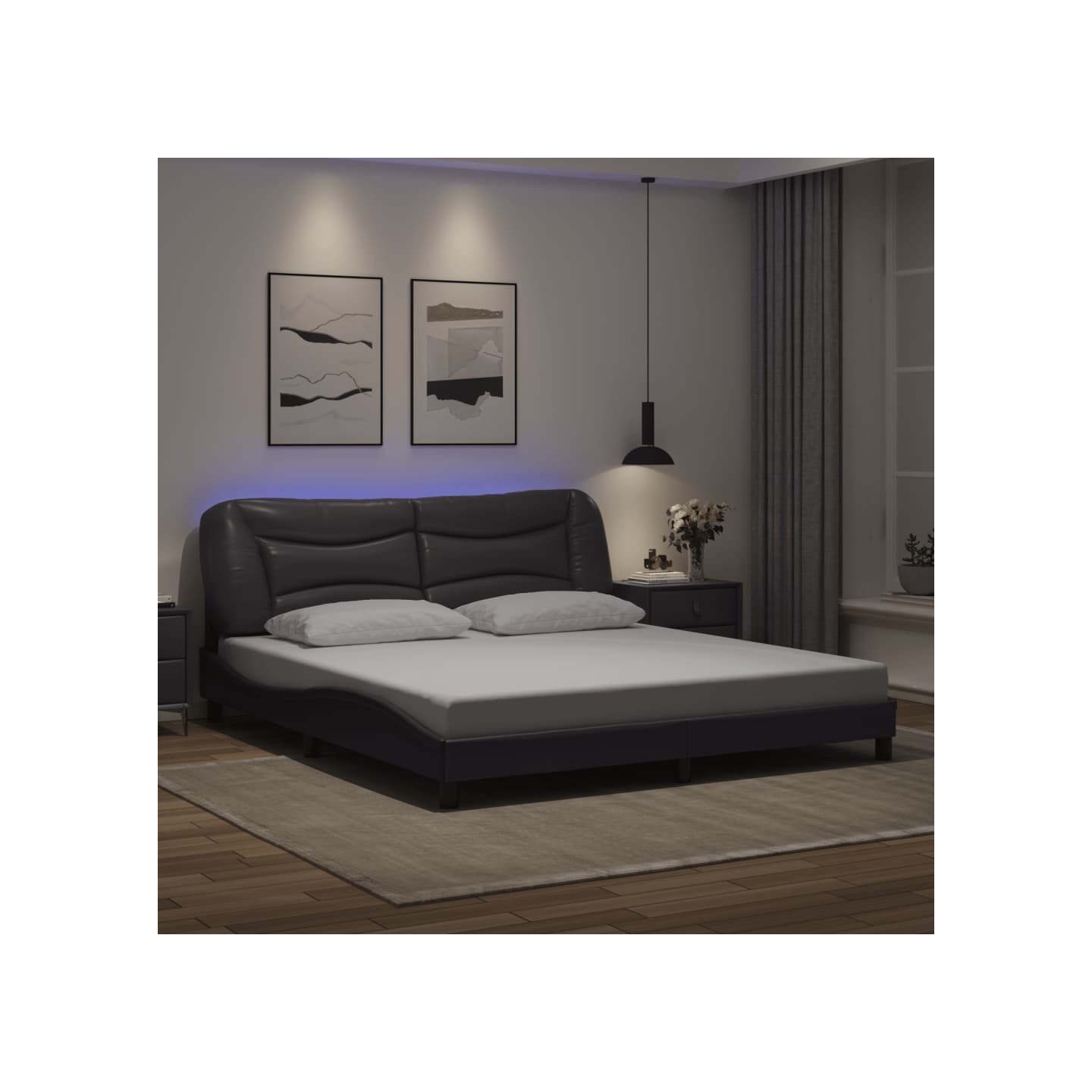 Cadre de lit avec LED sans matelas Hvar gris 180x200 cm