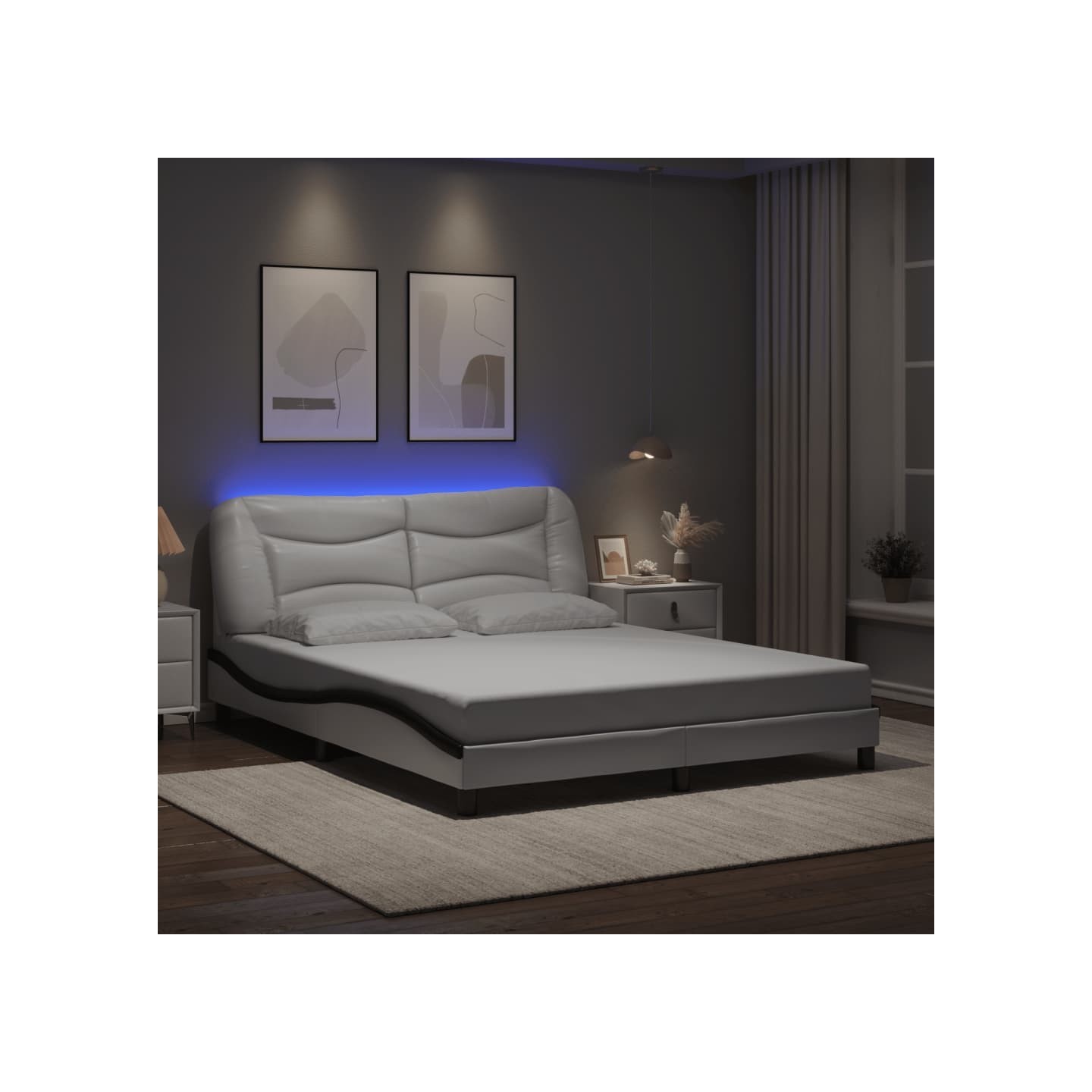 Cadre de lit avec LED sans matelas Hvar blanc et noir 160x200 cm