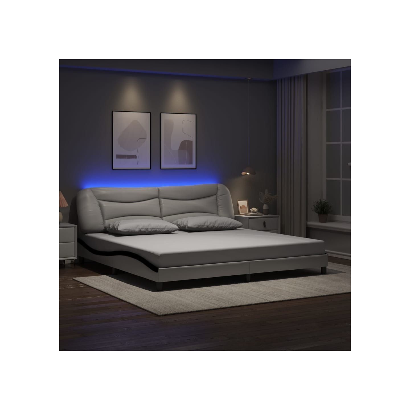 Cadre de lit avec LED sans matelas Hvar blanc et noir 200x200 cm