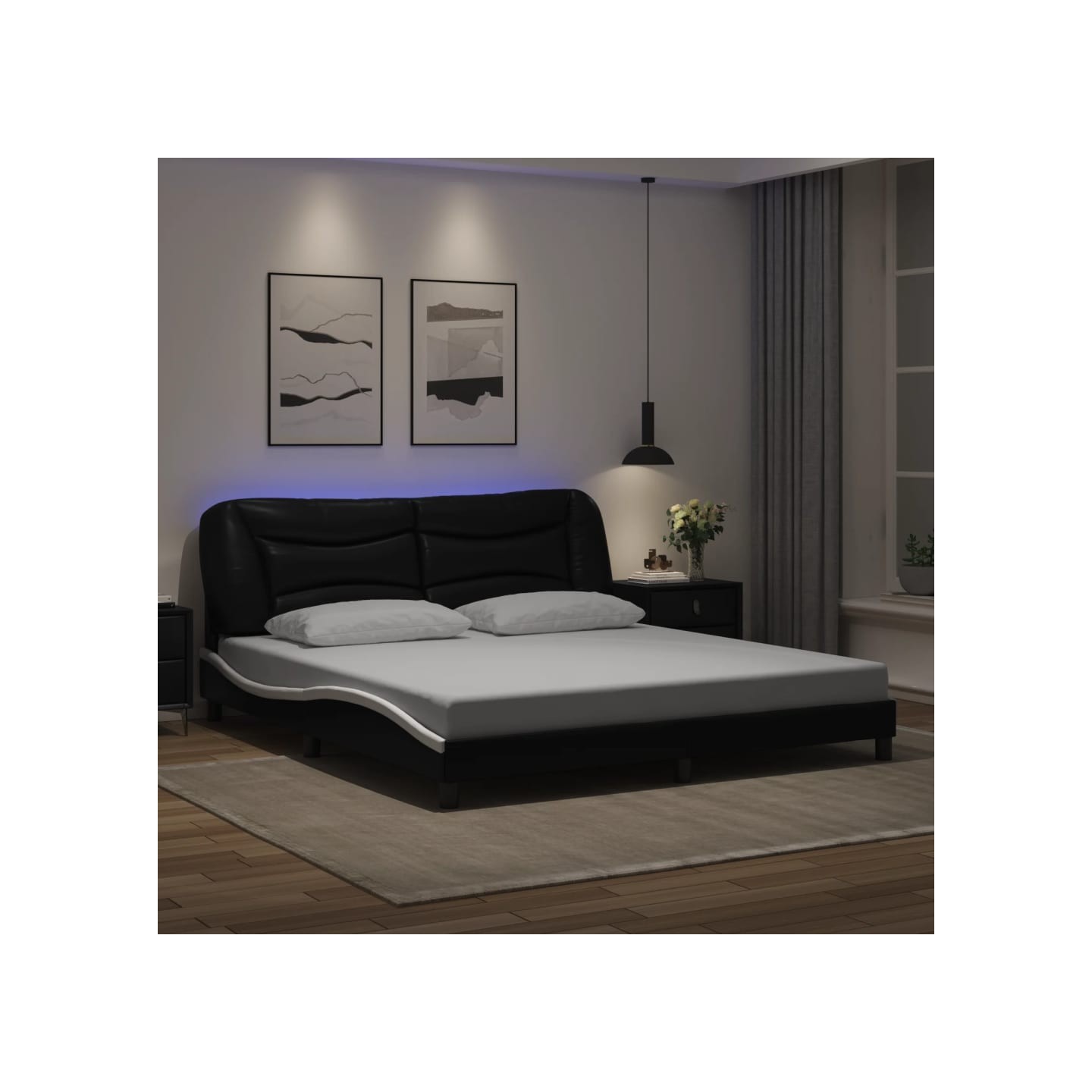 Cadre de lit avec LED sans matelas Hvar noir et blanc 180x200 cm